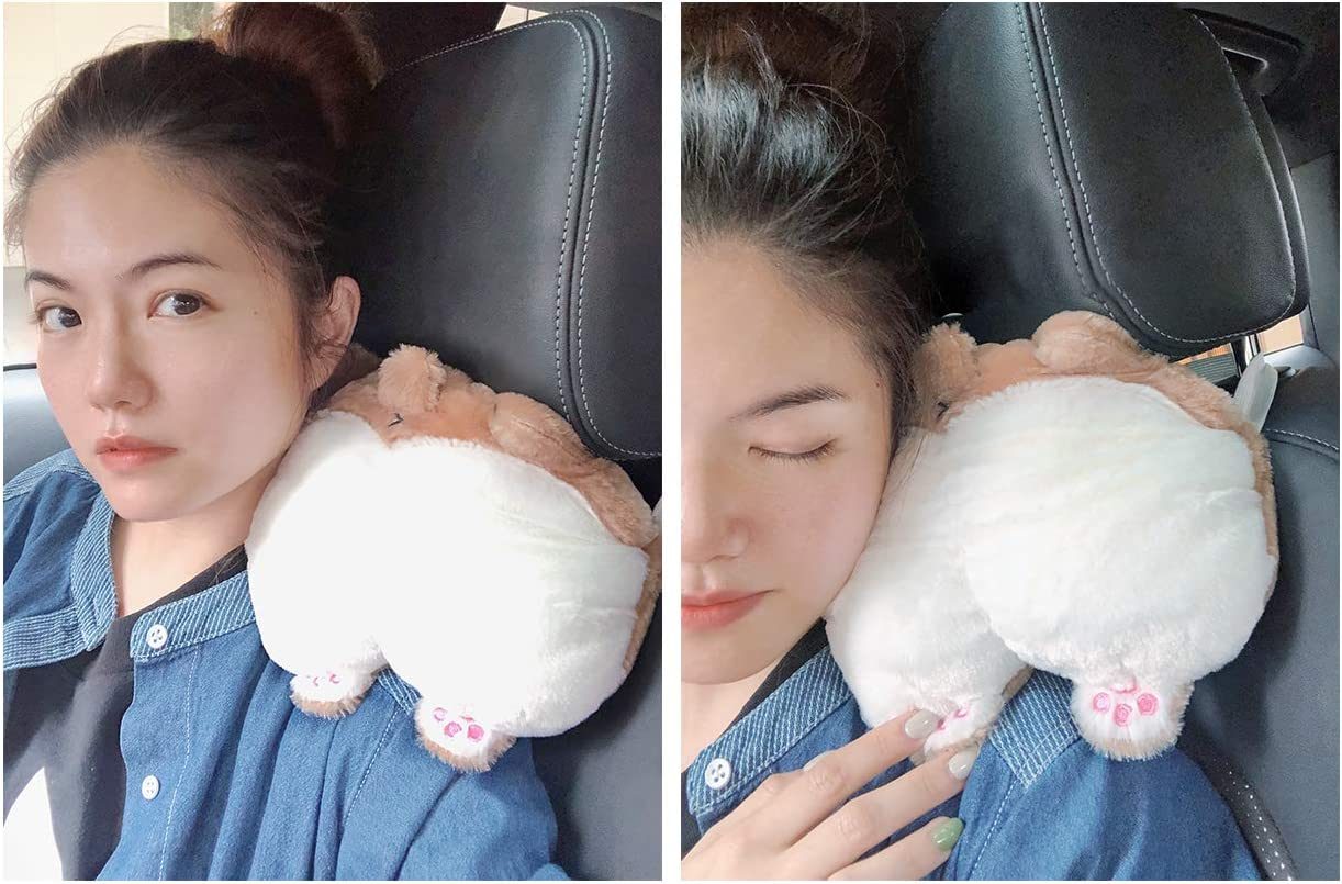 Car Neck Pillow Cute Corgi Butt Headrest Cotton Pillow Soft Headrest Pillow, Brown, F image number 4