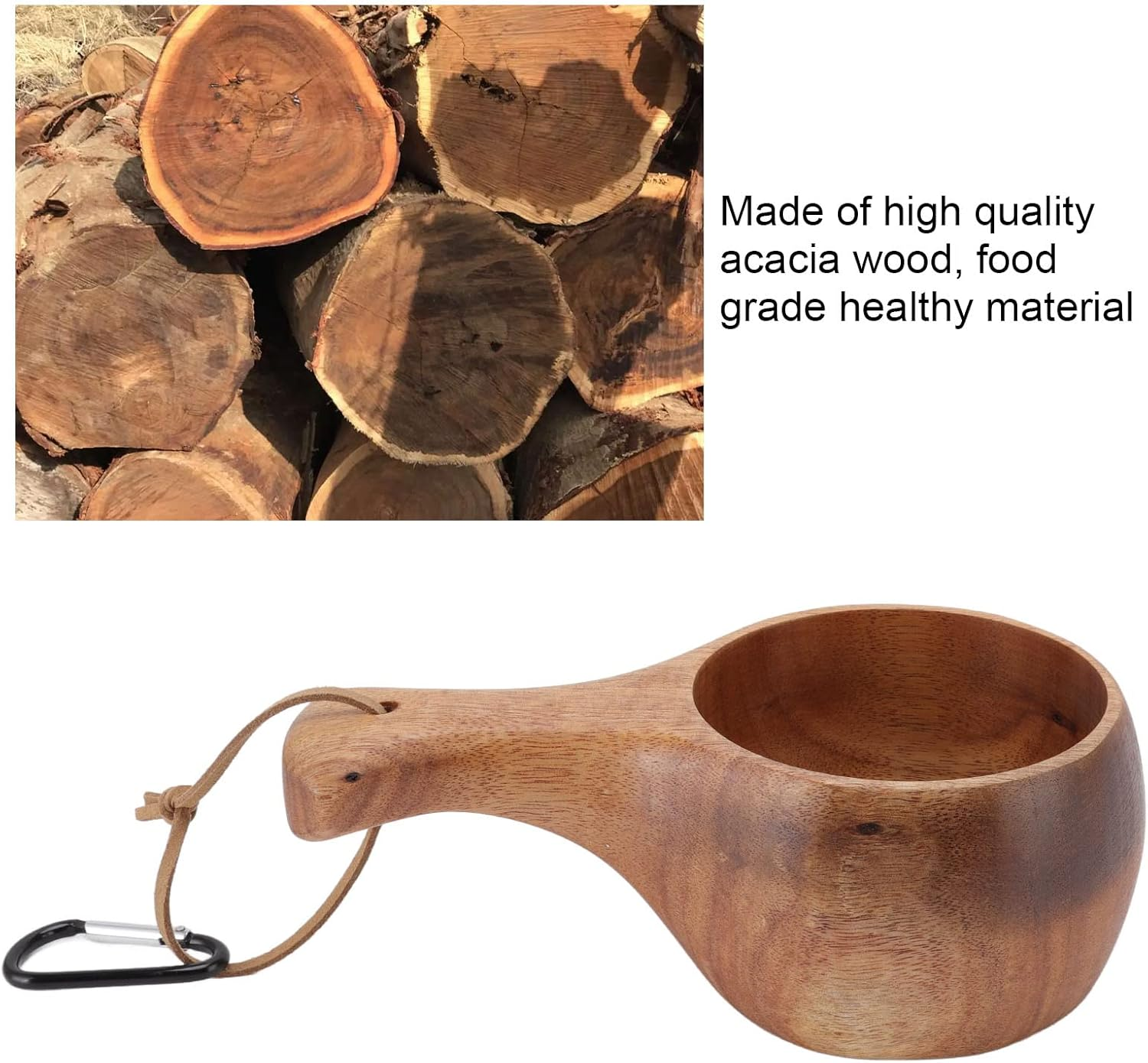 Wooden Water Cup, Nordic Style Wooden Mug with Leather Lanyard, Portable Outdoor Camping Hiking Drinking Cup, Portable for Coffee Tea Milk. image number 5