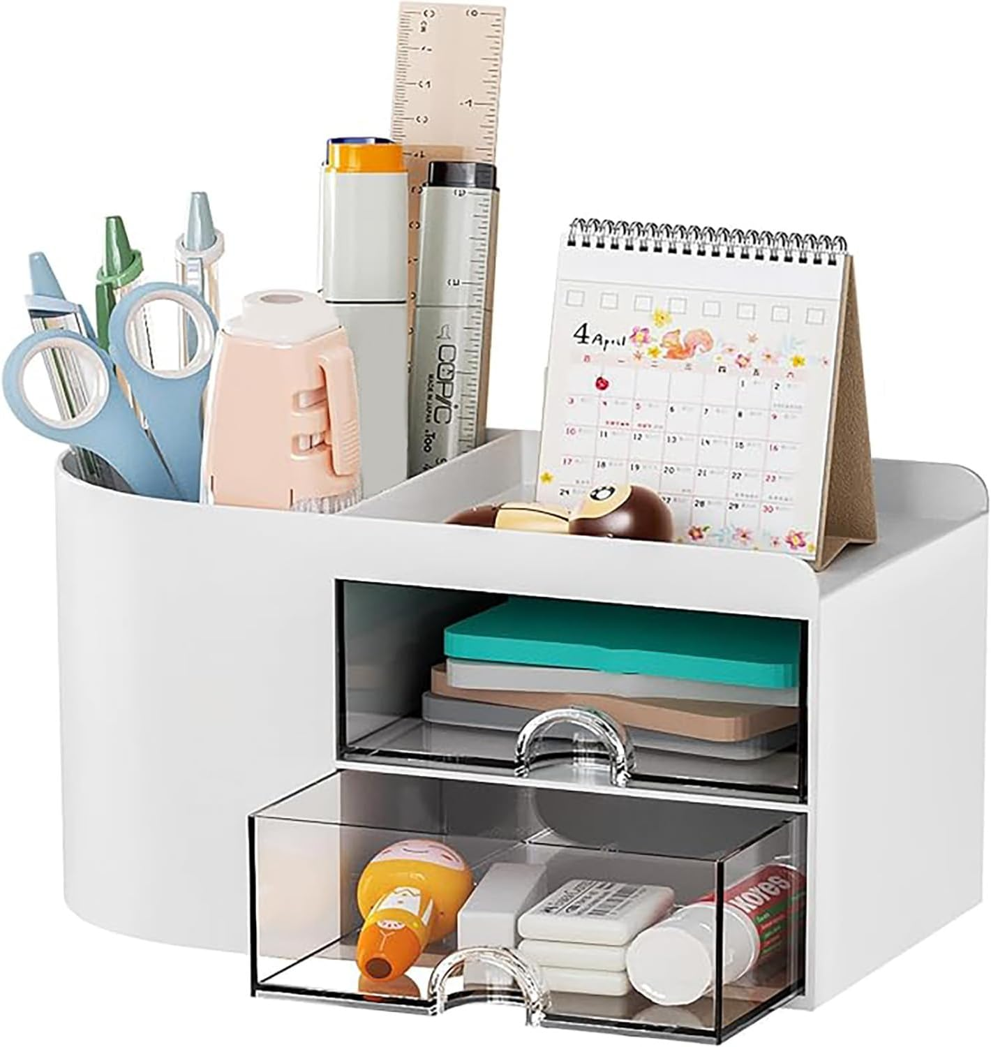 Office Desk Organizer with Drawer, Pencil Pen Holder for Desk, Cute Desktop Stationery Organizer, Business Card/Pen/Pencil/Stationery Holder Storage Box image number 5