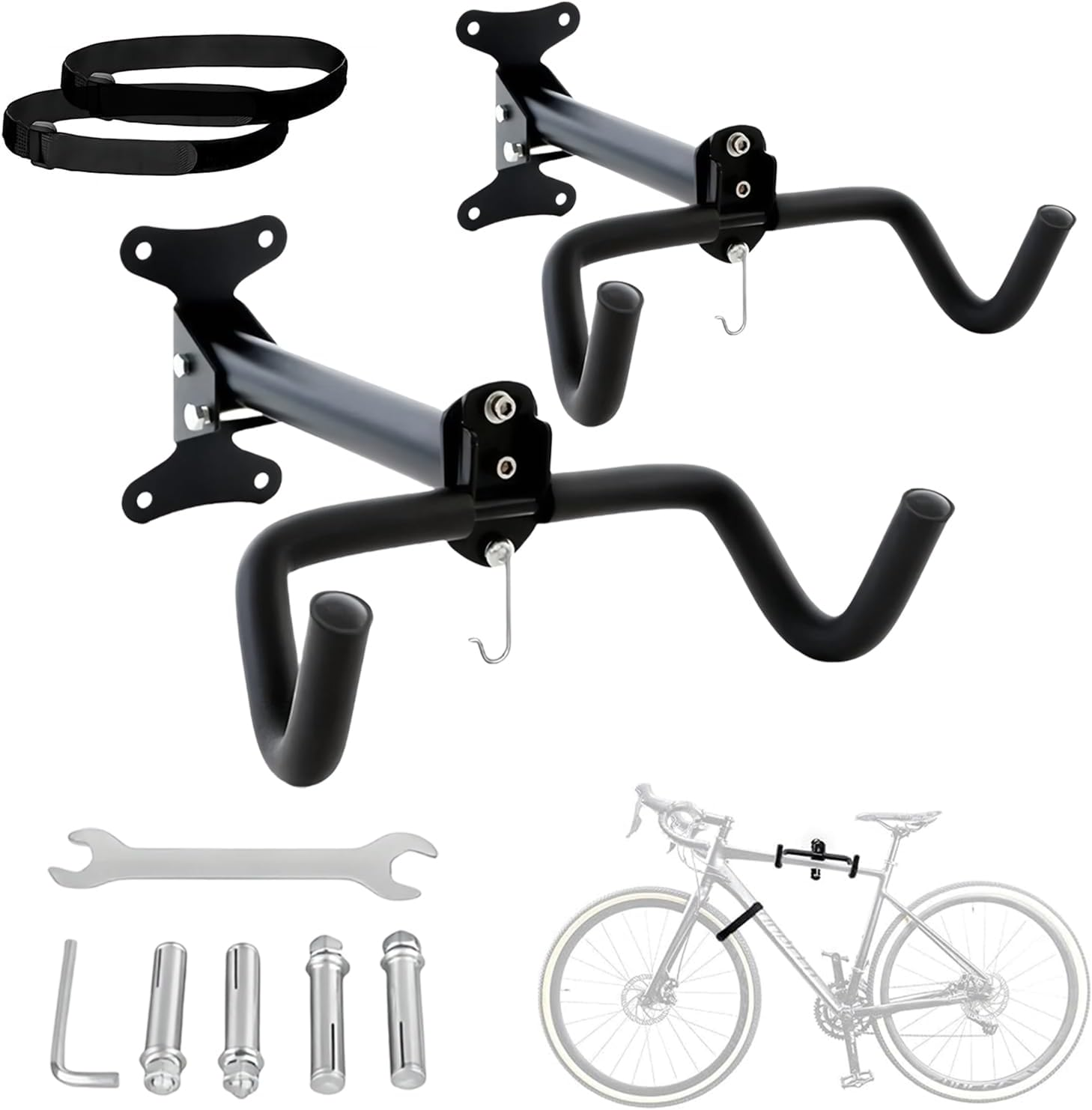 Bike Hanger Wall Mount, Bicycle Indoor Storage Rack, Hanger Indoor Bike Holder Retractable Frame, Cycling Holder Hook, Frame with Straps and Simple Wrench, for Mountain Hybrid Road Bikes