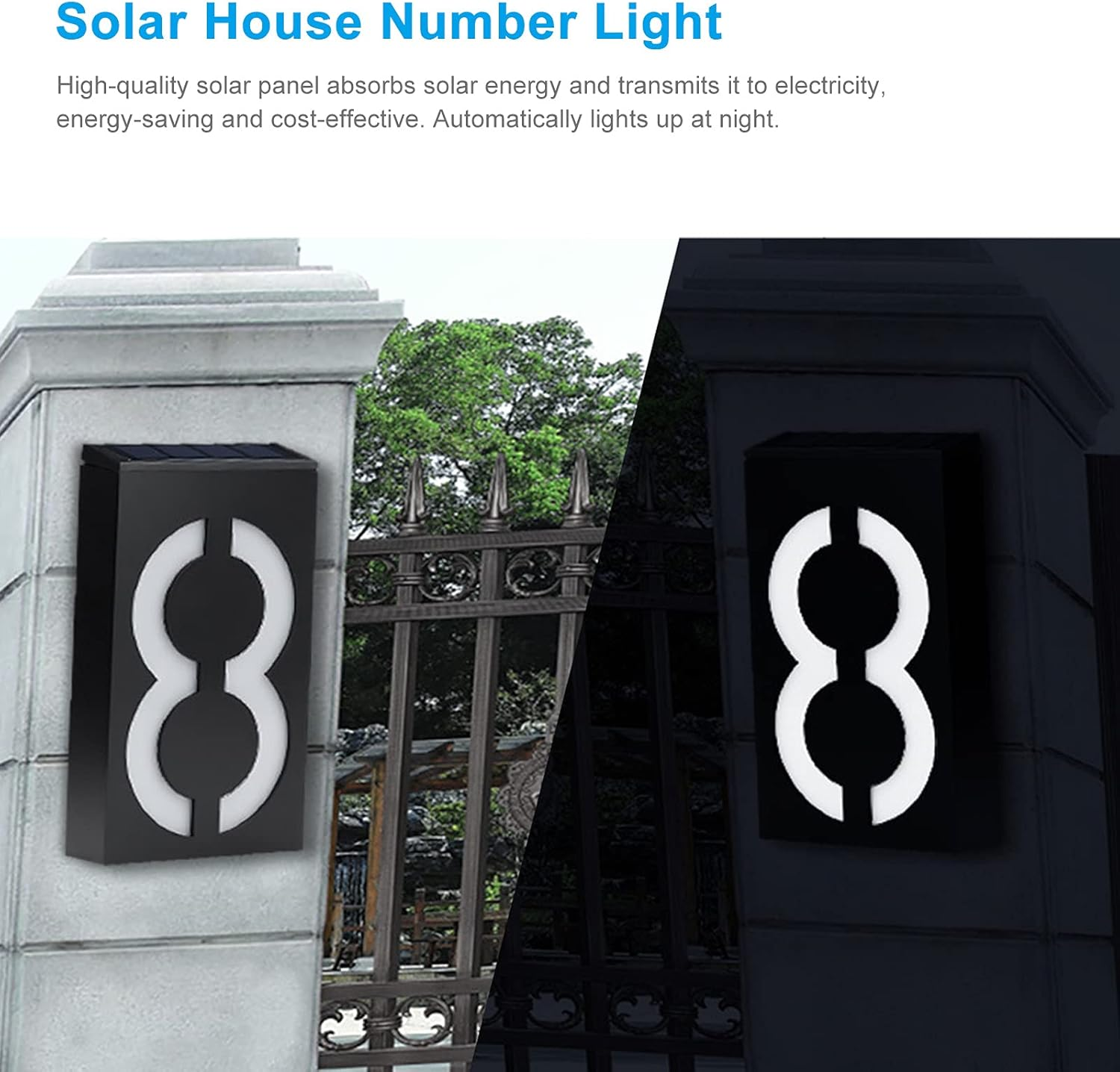 Solar House Number Light, LED Illuminated Address Plaque for Houses Address Numbers Solar Powered LED Address Sign for Home Villa Yard Street 2 image number 1