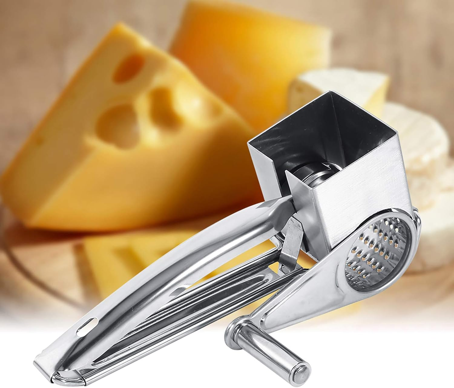 Multi Function Rotary Grater, Stainless Steel Rotary Cheese Grater, Hand Cranked Rotary Shredder for Kitchen Effortlessly Slicing and Shredding Cheese image number 4