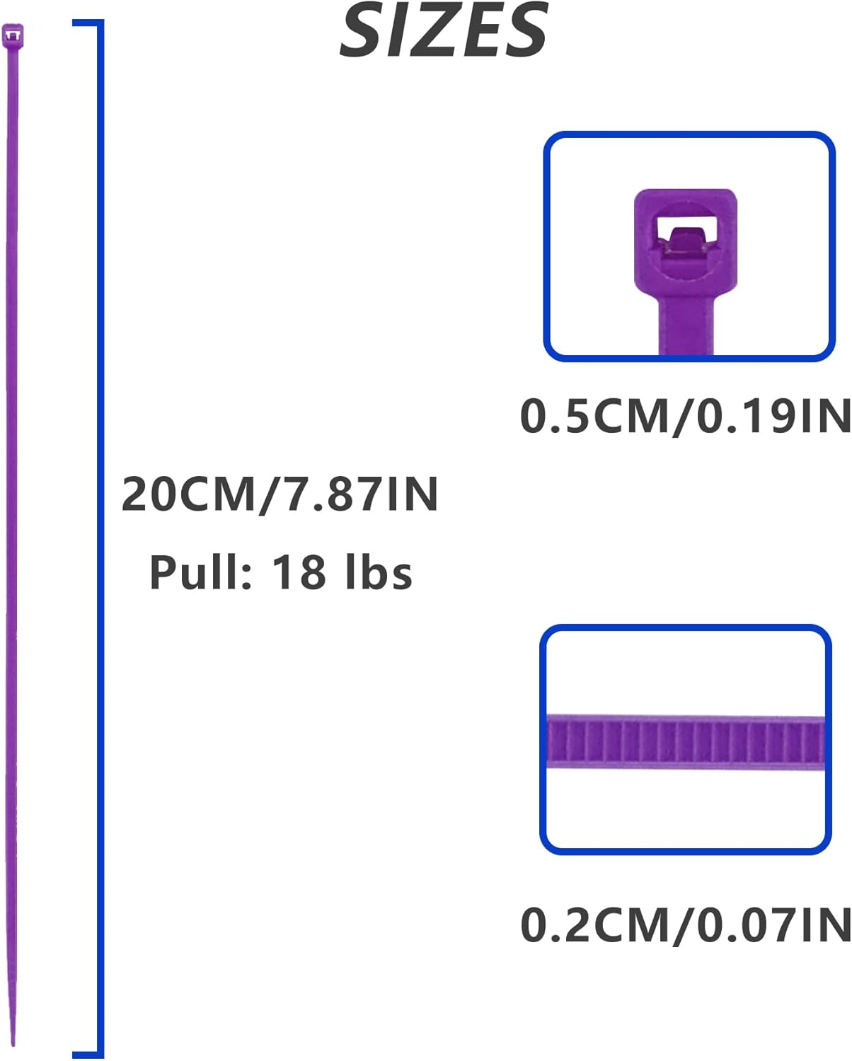 EKIND 100Pcs 8-Inch Cable Ties, Durable & Easy-To-Use Nylon Zip Ties, 18Lb Tensile Strength, Suitable for Indoor & Outdoor Use in a Variety of Environments, Electronics Cord (Purple) image number 2