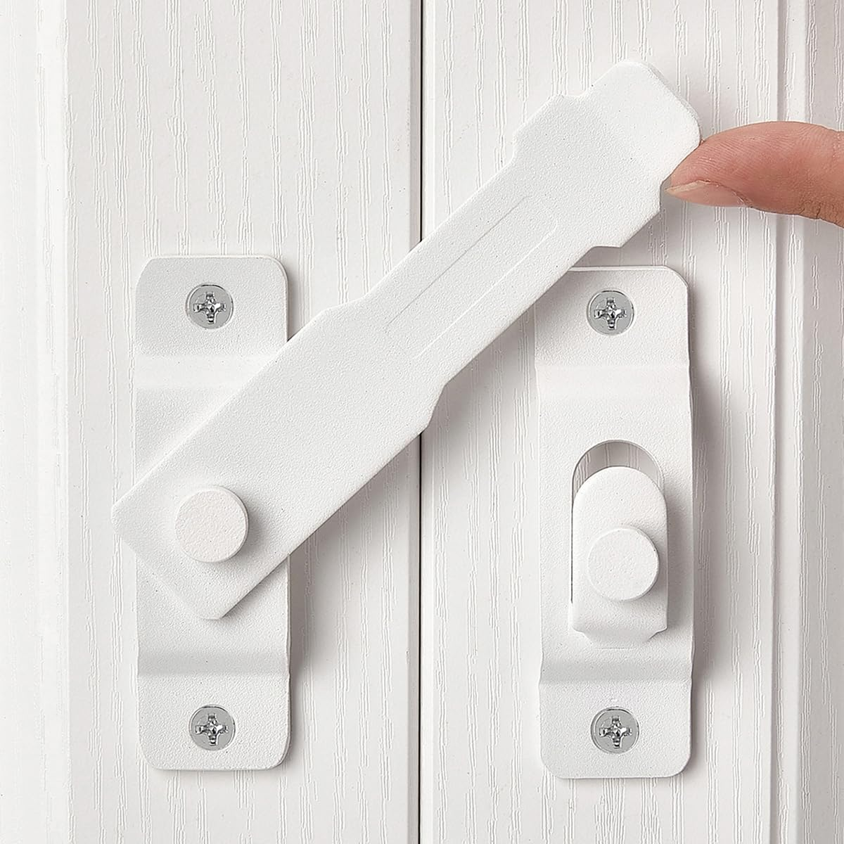 2 Packs Barn Door Latches，4.33&rdquo;X 3.23&rdquo; Matte White Stainless Steel Barn Gate Flip Door Latch Bi-Fold Door Lock,Sliding Door Antique Lock Gate Latches Wine Cabinet Closet Door Latches - Matte White_2 Pack image number 4