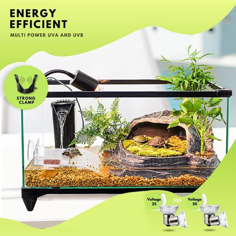 E27 Reptile Habitat Heating Lamp with UVB + UVA Rays: Essential for Turtles, Lizards & Other Pets - Ceramic Clip Holder, Adjustable Angles, AU Plug &ndash; Promotes Healthy Thermoregulation and Basking - 25W Lamp + White Holder image number 2