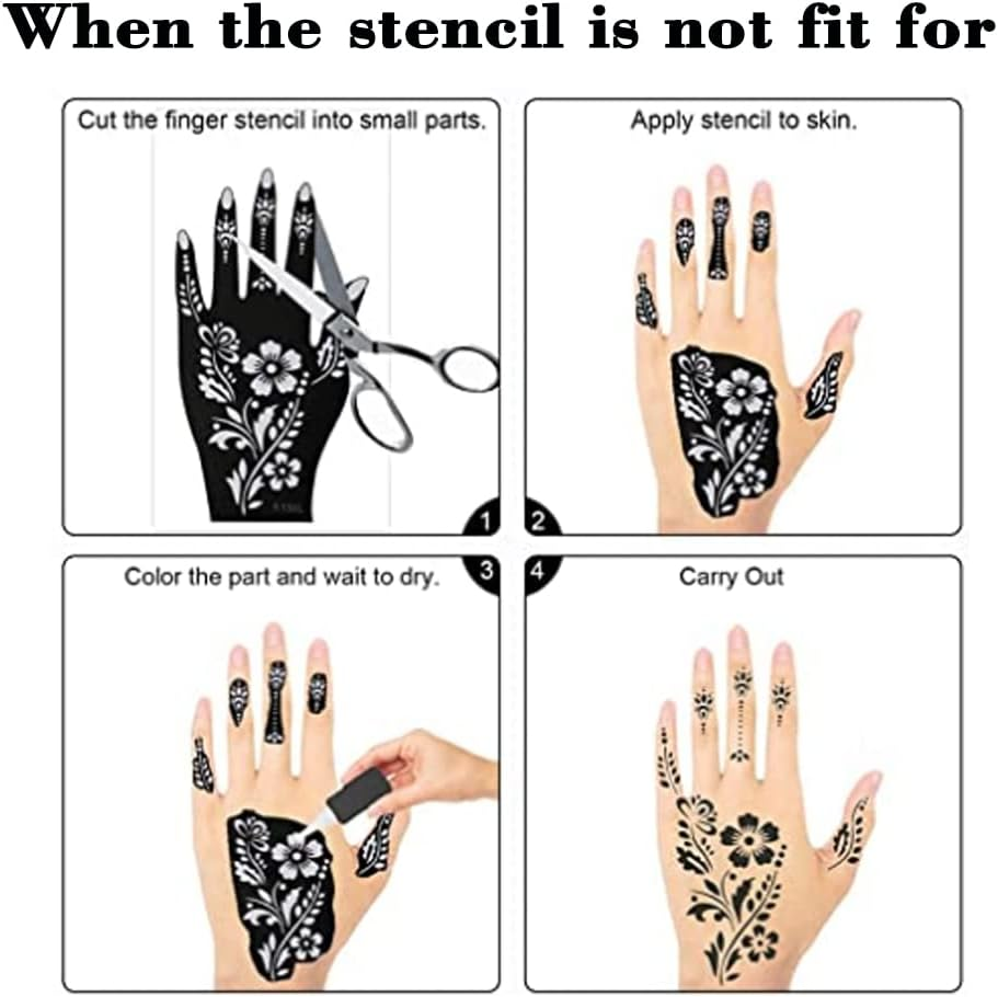 XMASIR 20 Sheets Henna Tattoo Kit Stencil for Hand, Temporary Airbrush Tattoos Stencils Arabian Tattoo Stickers Henna Templates for Body Paint Art (20Pcs-1) image number 1