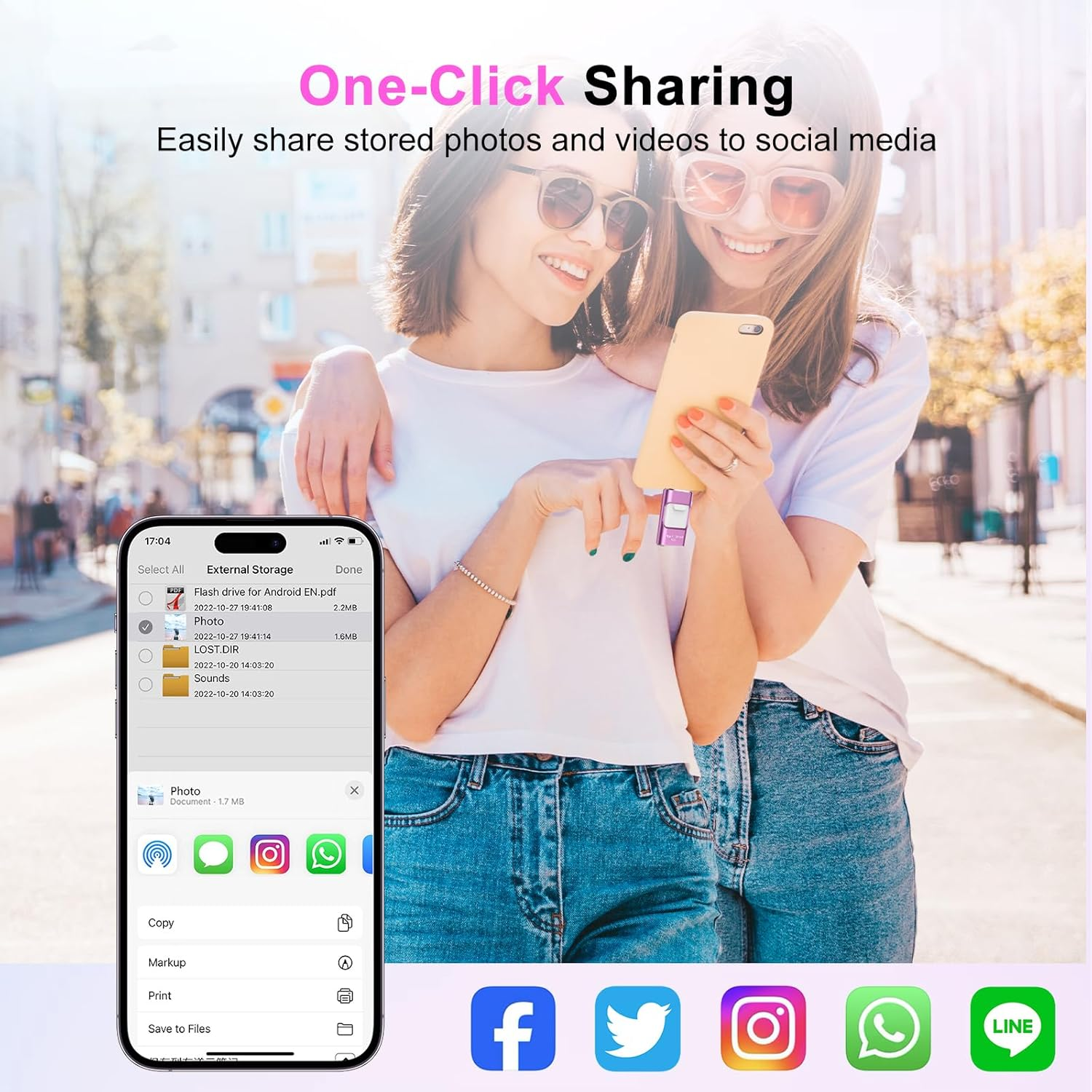 4 in 1 USB Flash Drive for Iphone, 512GB USB Memory Stick for Data Backup, High Speed Transfer USB 3.0 Stick External Storage, USB Stick Thumb Drives Compatible for Iphone/Ipad/Pc/More Devices(Pink) - Blue image number 7