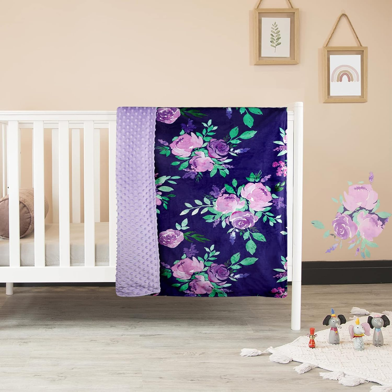 TANOFAR Baby Blanket for Girls Purple Floral Minky Blanket Super Soft Toddler Receiving Blanket with Dotted Backing 30 X 40 Inch image number 5