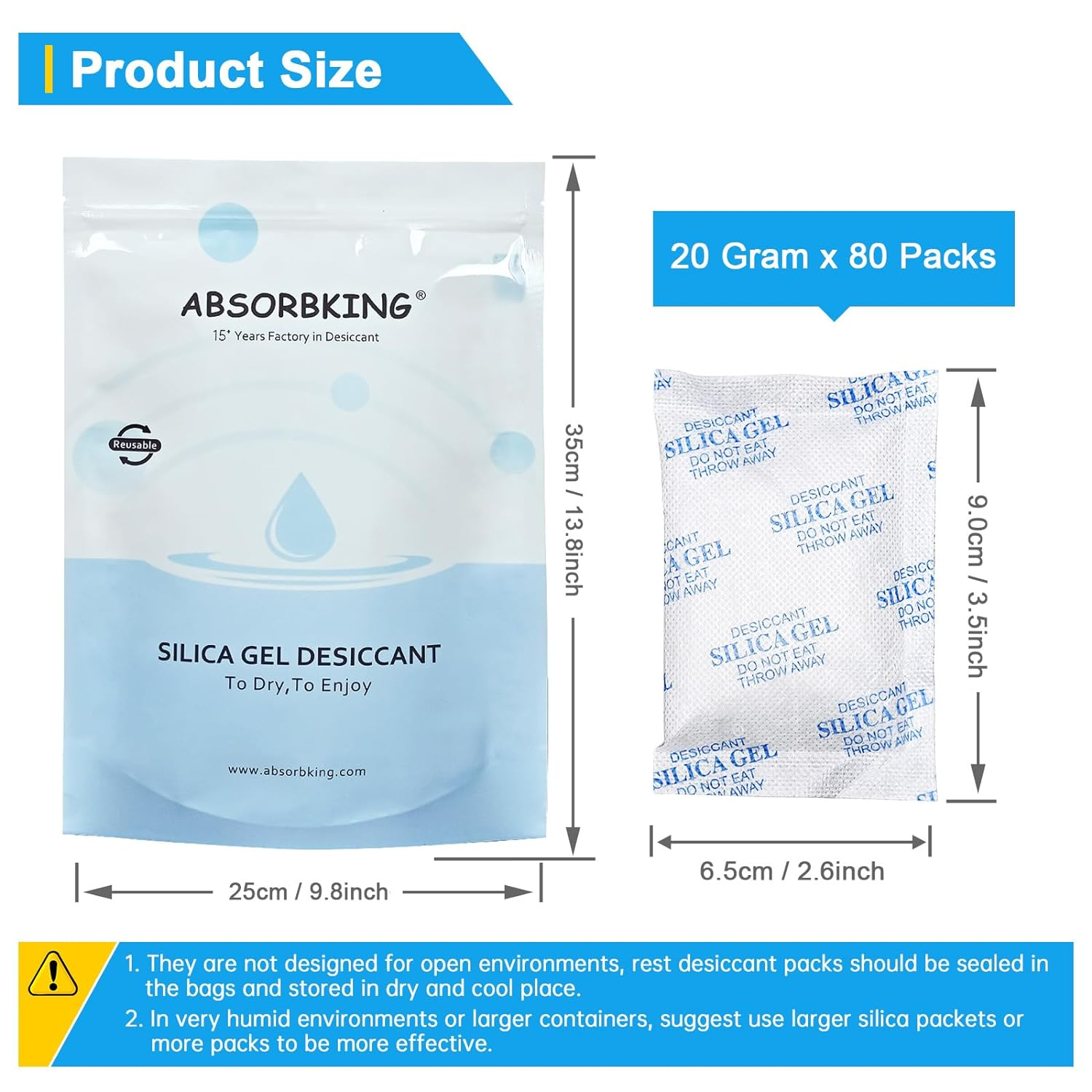 Silica Gel Packs - 80Pcs 20Gram Moisture Absorbers, Premium Transparent Desiccant for Storage, Silica Gel Desiccant Packets Food Safe for Moisture image number 5