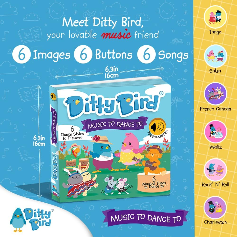 Ditty Bird Musical Books for Toddlers | Electronic Sound Book Dance Edition | Fun & Interactive Toddler Books for 1 Year Old to 3 Year Olds | Sturdy, Sensory Talking Book for Children image number 1