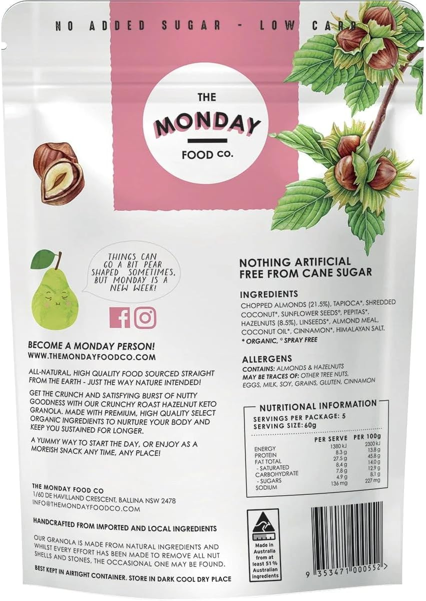 The Monday Food Co - Vegan - Crunchy Roast Hazelnut - Keto Gourmet Granola - 300G