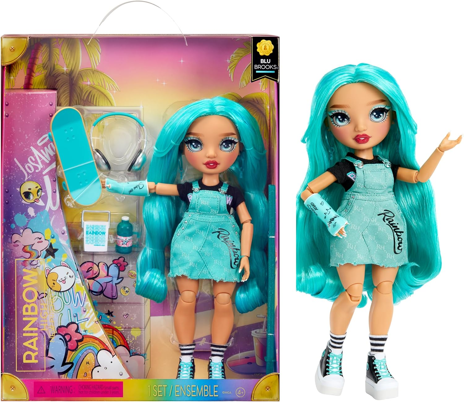 Rainbow High Fashion Doll - Blu Brooks - Blue Doll in Fashionable Outfit - Doll Wearing a Cast & 10+ Colourful Play Accessories - Great for Kids 4-12 Years Old and Collectors