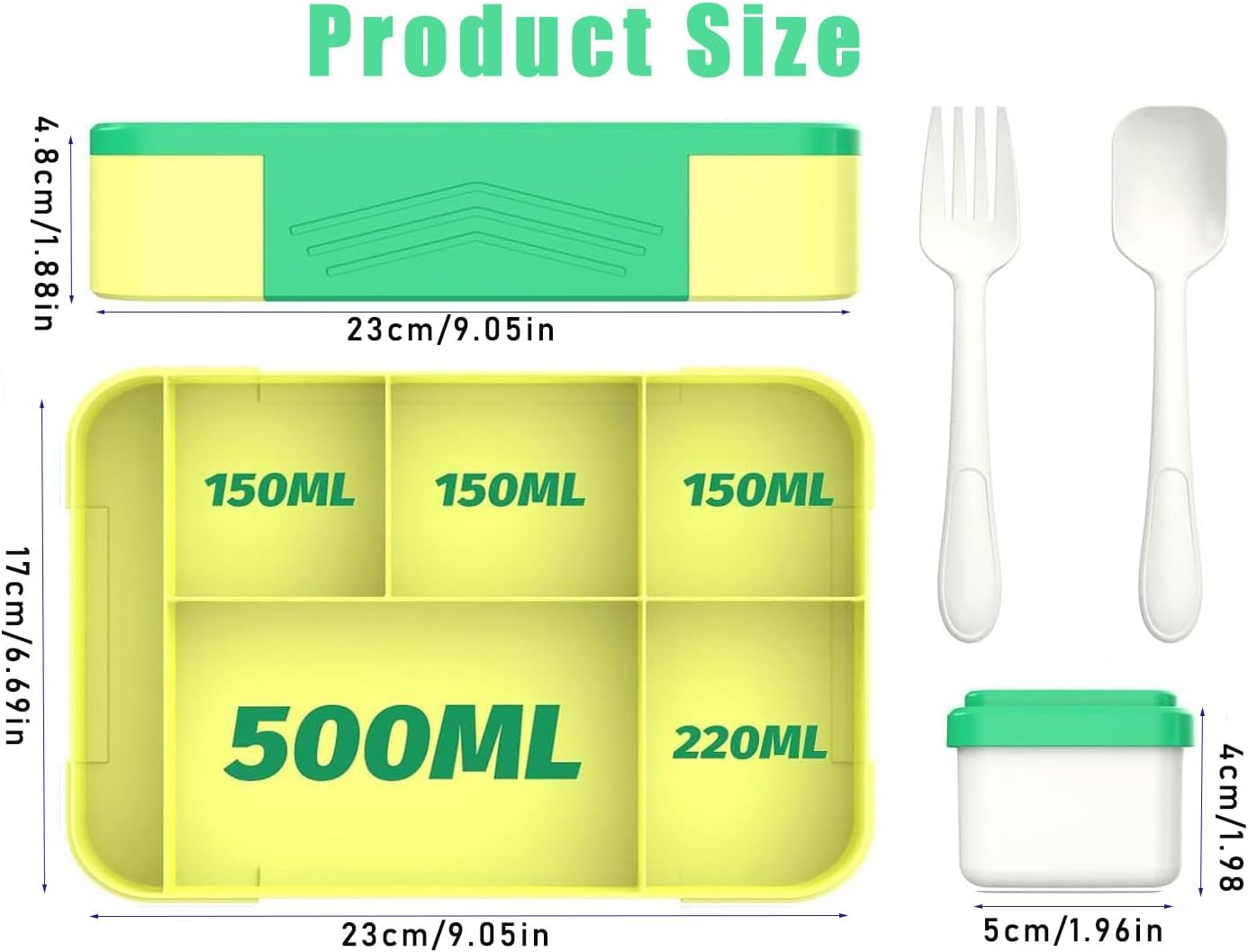 WADY Bento Lunch Box for Kids & Adults, Bento Box for Kids, Adult Lunchable Containers with 6 Compartments & Tablewares, Durable, Microwave/Dishwasher Safe, Bpa-Free,Perfect for On-The-Go Meal (Green) image number 2