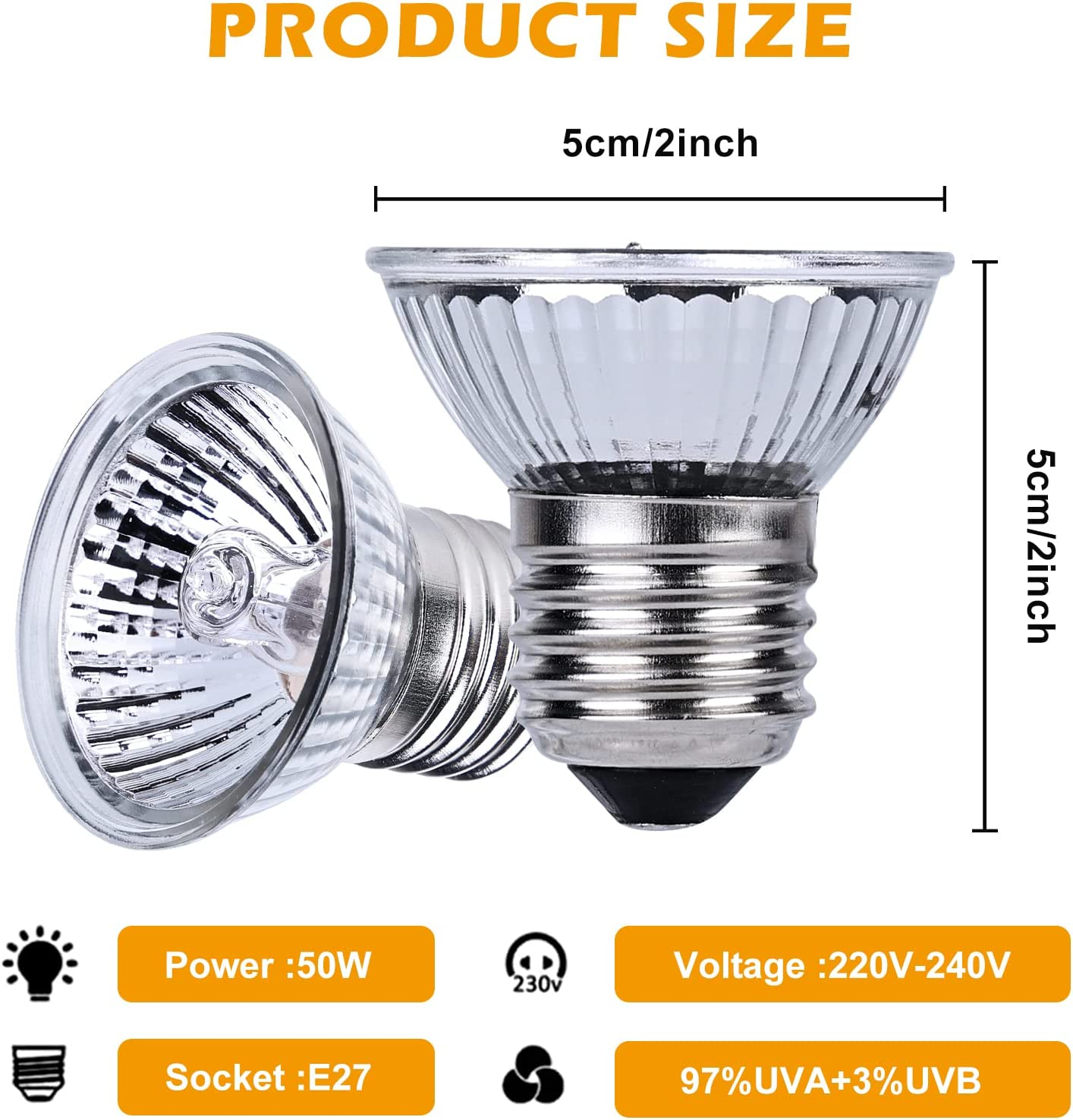 Turtle Heat Lamp, Pack of 6 Heating Bulbs, 50 W UVA UVB Dimmable Halogen Bulb, E27 Heat Spot Lamp, 220-240 V Pet Heating Lamp for Lizards, Aquarium Reptiles, Turtles (Heat Lamp) image number 4