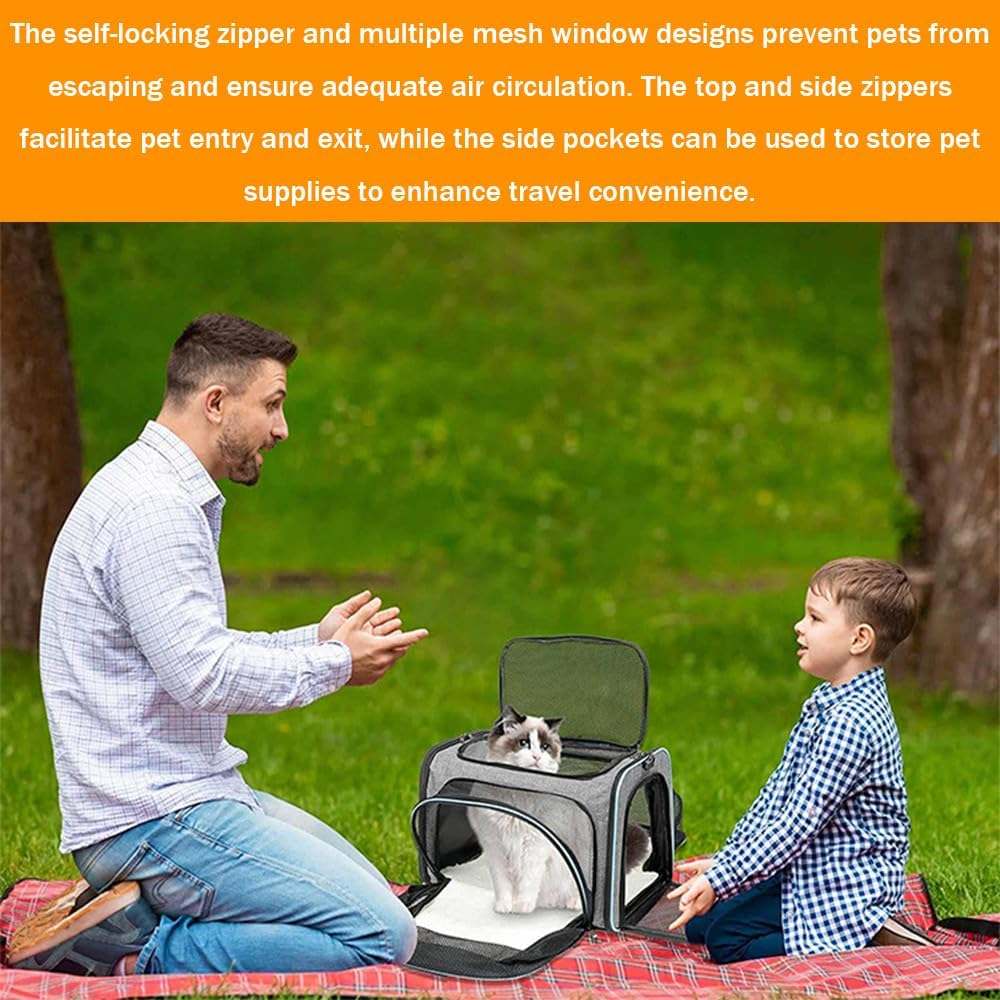 Expandable Pet Carrier, Hand-Held Foldable with Mesh Pocket, Large Capacity Pet Travel Bag with Fleece Pad, Suitable for Kittens, Rabbits, Puppies and Small Animals. (Gray Green) image number 3