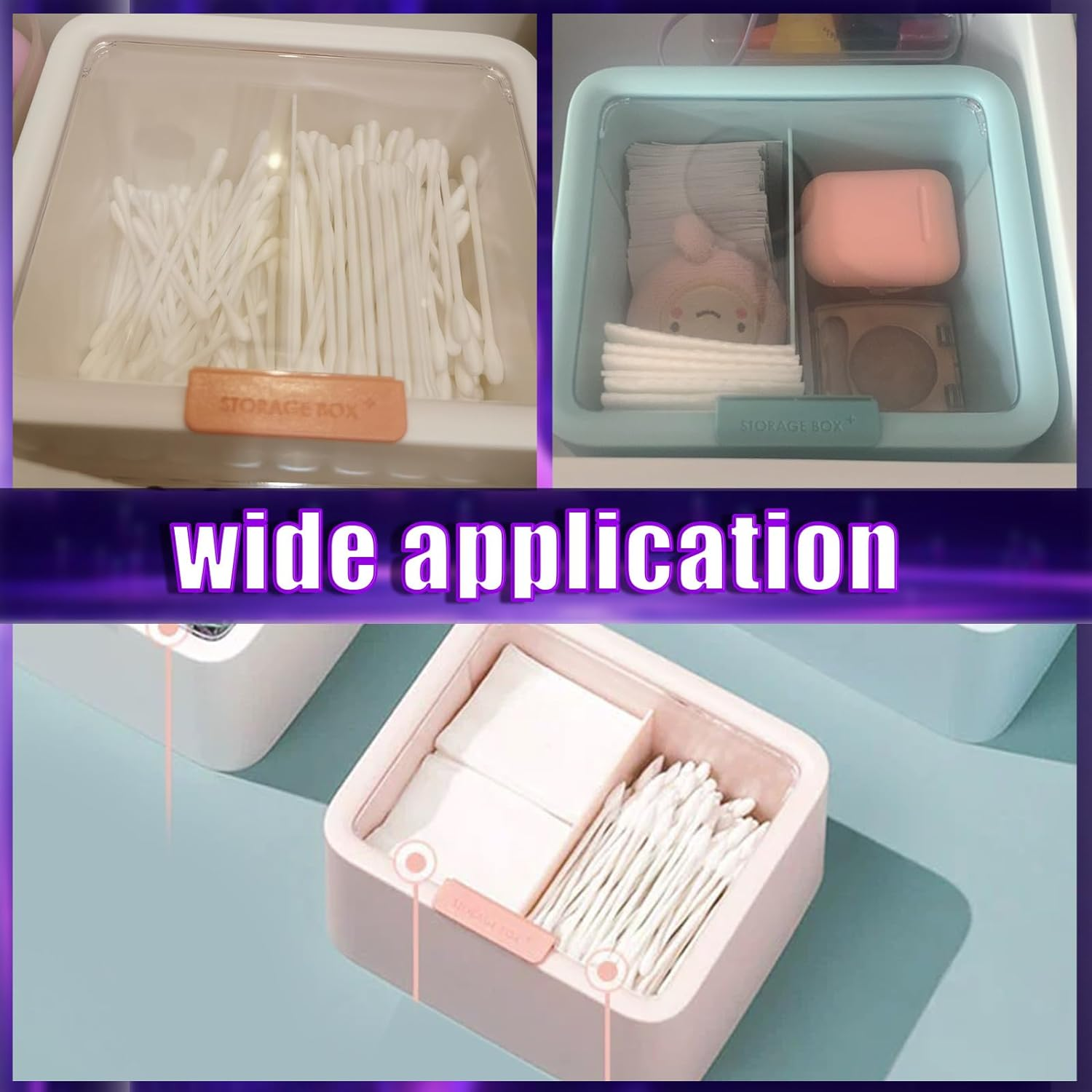 Swpeet 1 Pack White 2 Slot Plastic Cotton Swab Ball Holder, Cotton Pads Storage Canisters, Jar Plastic Container, Storage Container, Dispenser Box with Hinged Lid for Bathroom Home Storage Organizer image number 2