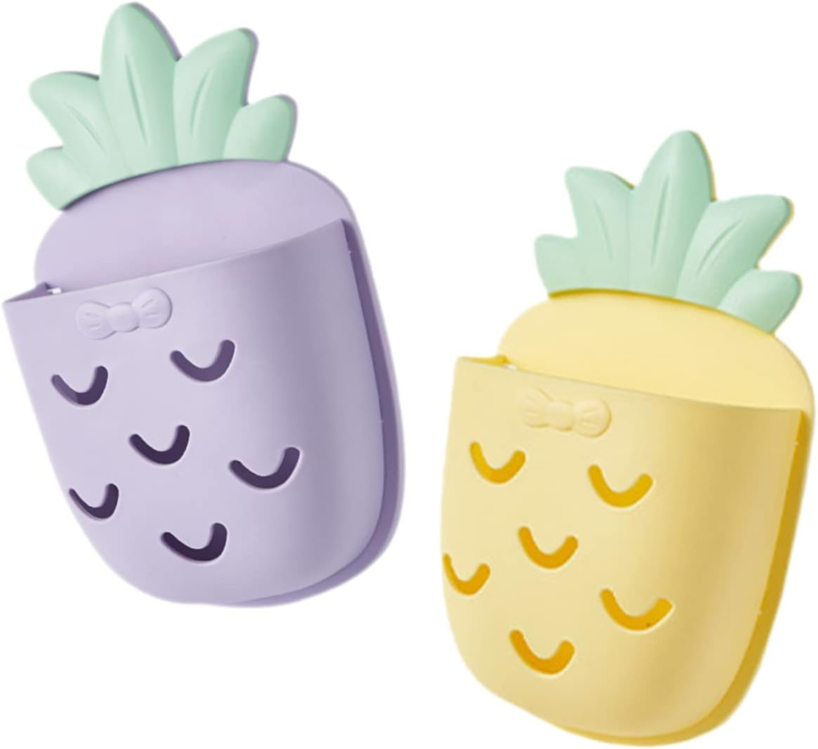 Mobestech 4Pcs Pineapple Bathroom Wall Organizer Wall Mount Storage Holder for Cosmetic Toothbrushes Accessories and Storage Holder for Bathroom Use image number 5