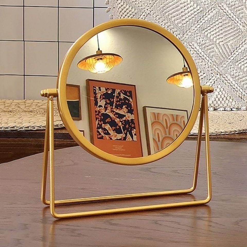 Table Desk Vanity Makeup Mirror, Portable Folding Mirror with Metal Stand Tavel Make up Mirror Hanging Bathroom for Shower Shaving Travel Adjustable Rotation