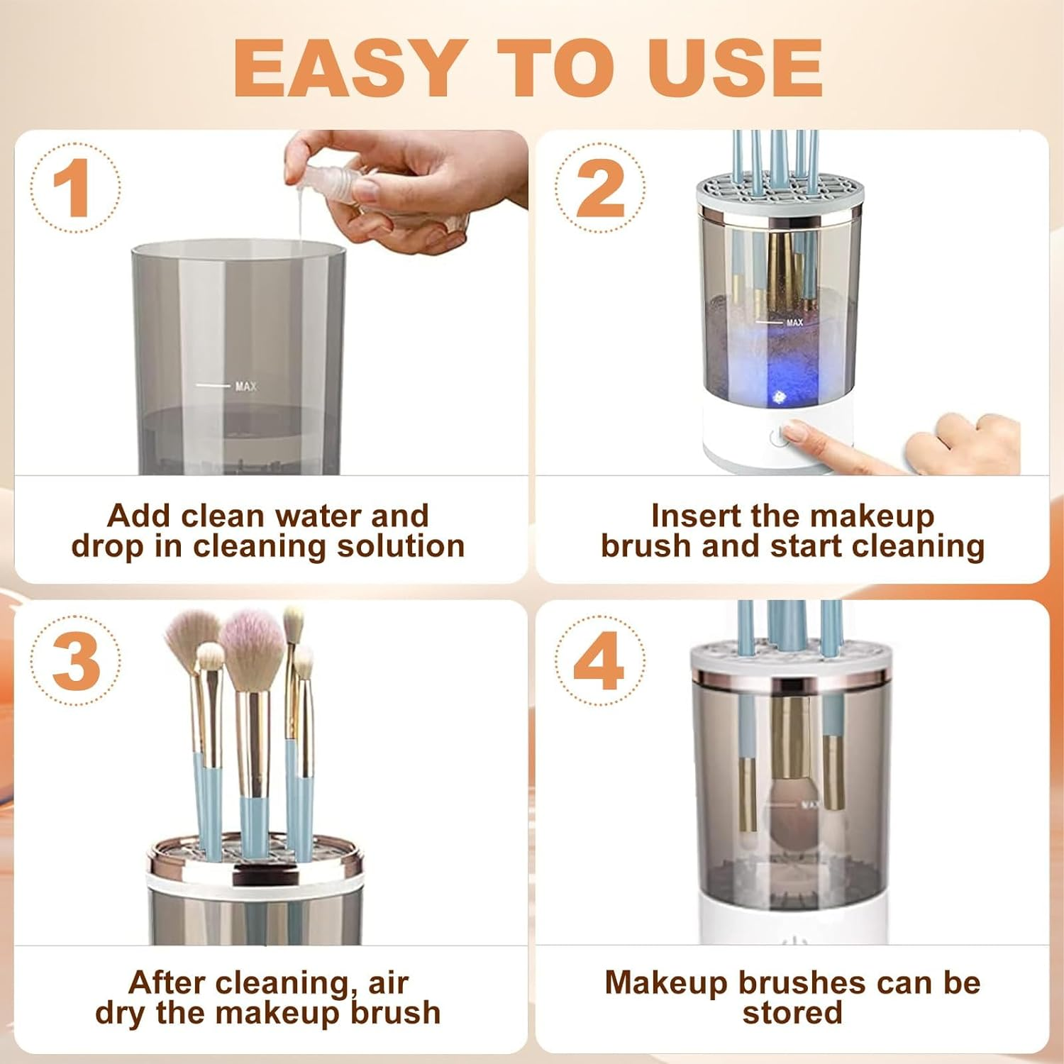 Electric Makeup Brush Cleaner, Cosmetic Brush Cleaner, Electric Makeup Brush Cleaner, Makeup Brush Cleaner, Automatic Spinning Makeup Brush Cleaner Fit for All Size Makeup Brush (1Pcs) (Transparent Brown) image number 6