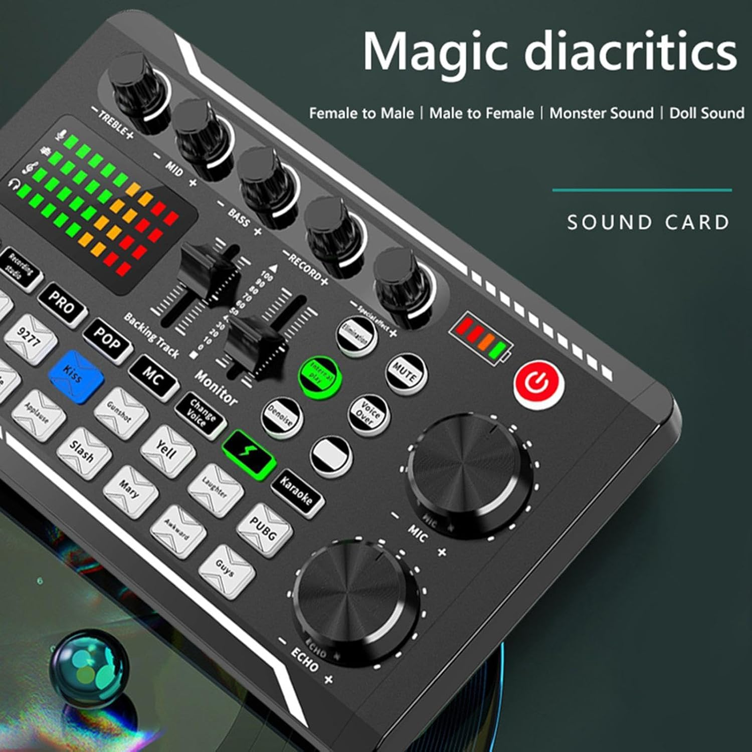 Podcast Production Studio Equipment, Live Sound Card Audio Mixer, Live Sound Board, 16 Fixed Background Special Sound Effects, 7 Recording Modes, 4 Sound Change Functions