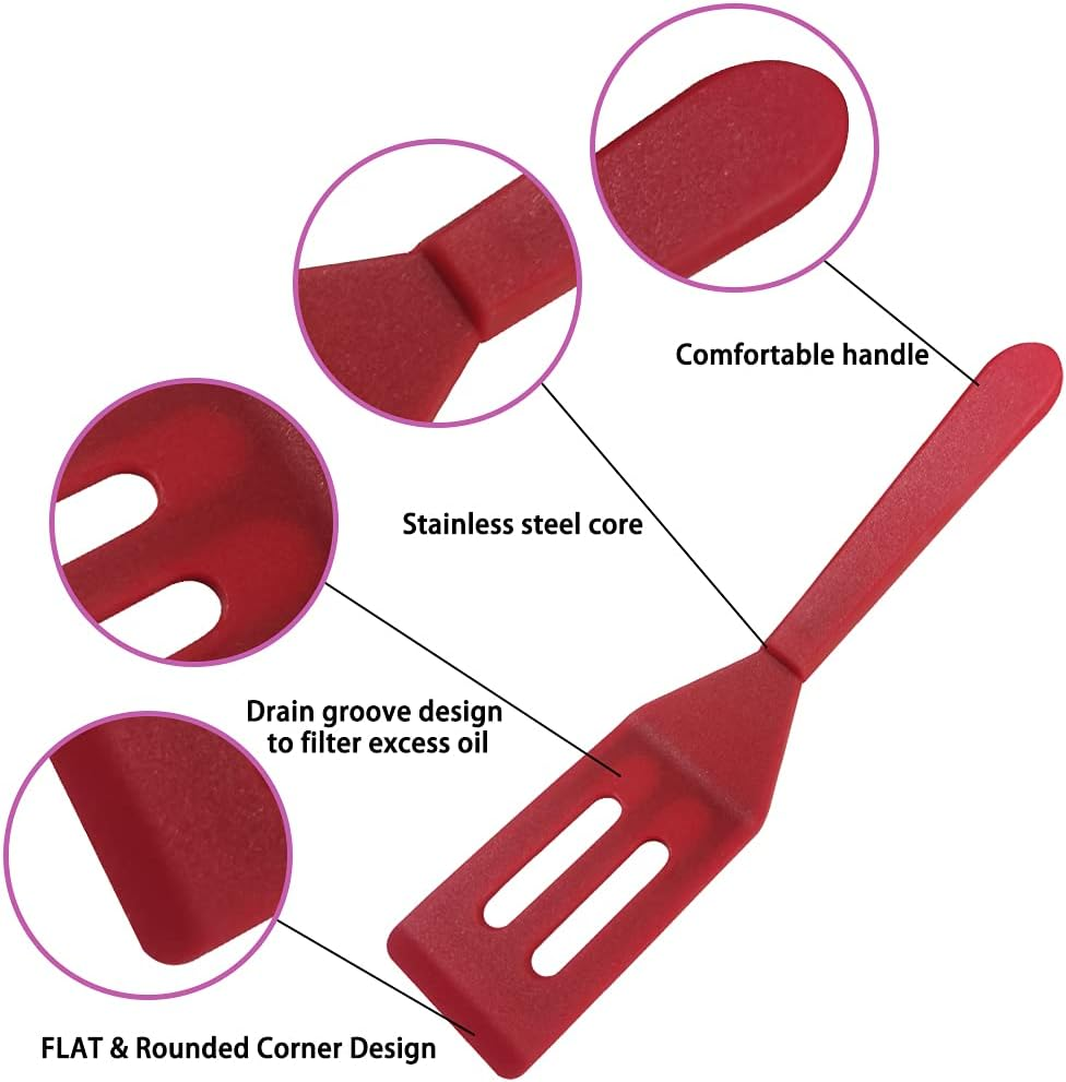 DLAND Mini Silicone Spatula 2-Pack - Nonstick, Heat-Resistant Flexible Cookie Spatula for Baking, Flipping Eggs, Small Pans, Dishwasher Safe (Red & Black) image number 3