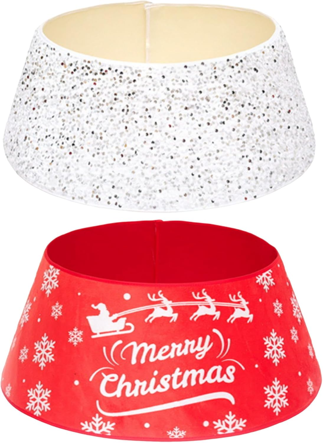 Christmas Tree Collar 28 Inch/70Cm Glitter Tree Collar Shiny Sequins Xmas Tree Skirt Ring Basket Cover Holiday Home Party Christmas Tree Decor Silver image number 5