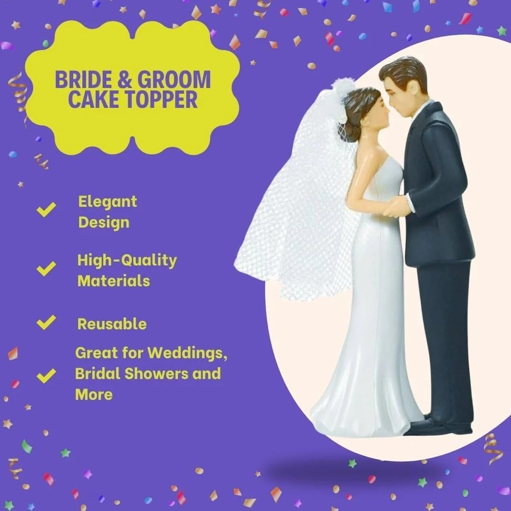 Bride & Groom with Bouquet Cake Topper | Wedding and Engagement Party, 3 Ct. - Bride  Groom image number 2