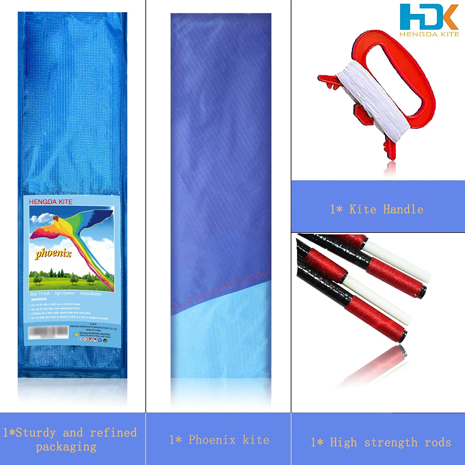 HENGDA Kite-Strong Phoenix for Kids & Adults, with Long Colorful Tail!Huge Beginner Colorful Rainbow Bird Phoenix Kites 74-Inch Come with String and Handle image number 3