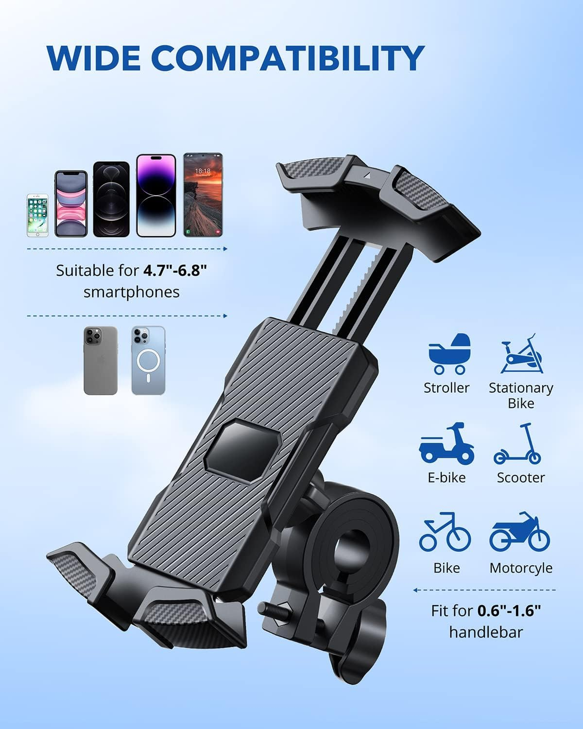 Ecomoonbyter Universal Bike Phone Holder, Adjustable Cell Phone Mount for 4.7-6.8" Phones, Compatible with Iphone/Galaxy/Pixel and More image number 3