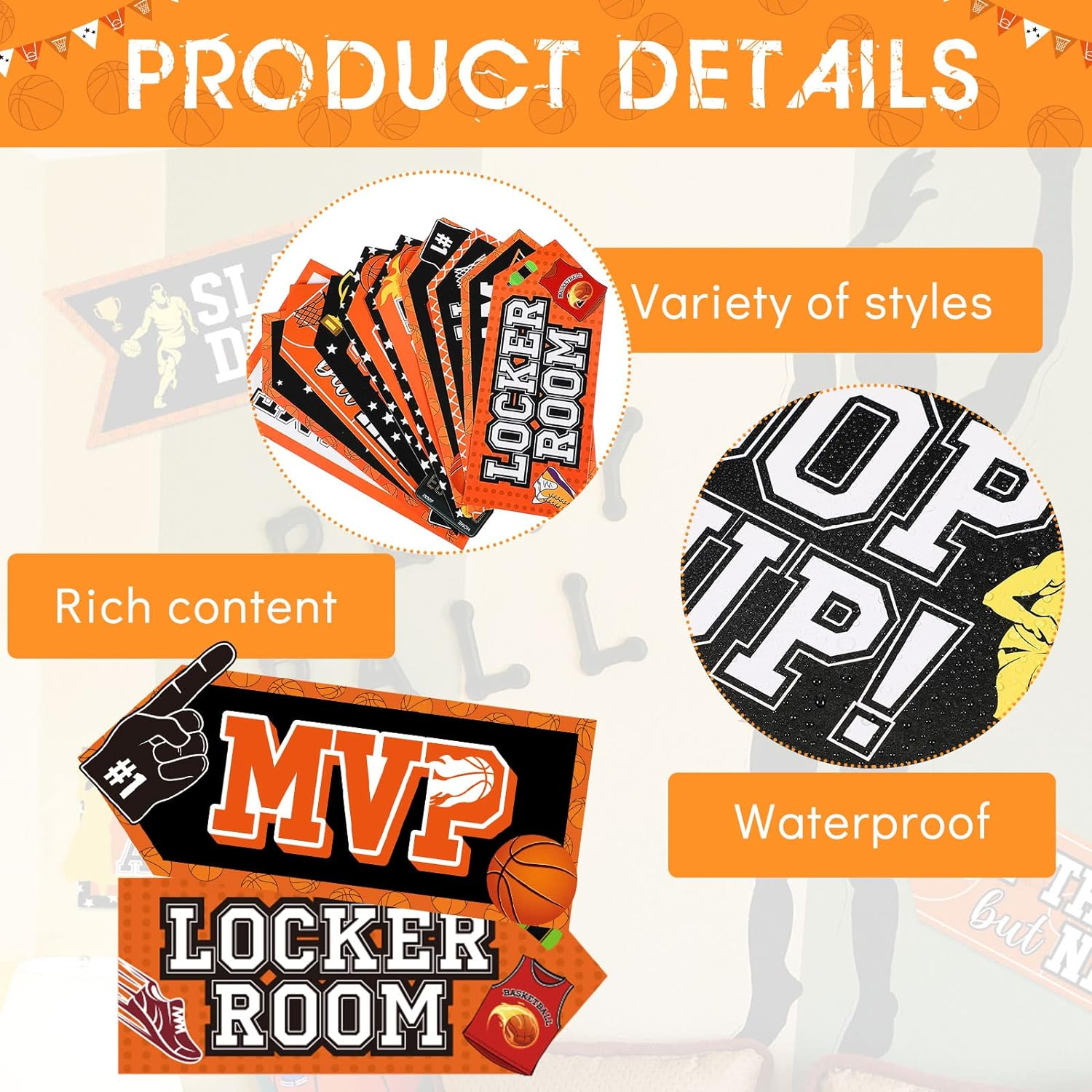 20 Pieces Basketball Decoration Basketball Party Sign Sport Themed Paper Basketball Sign Basketball Party Decoration Basketball Decoration for Party Wall Cutout Decoration image number 3