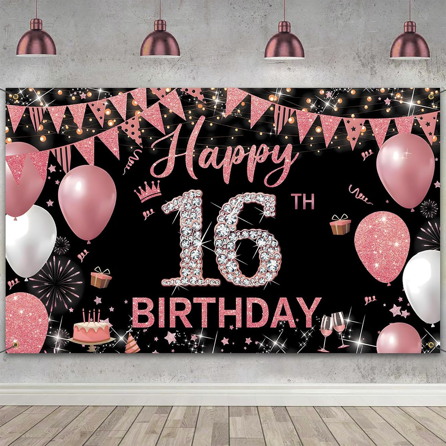 Happy Birthday Banner, 21St Birthday Decorations Backdrop, Extra Large Black Pink Party Decorations, Perfect Birthday Party Supplies Photography Background for Boys, and Grils, 180X110Cm