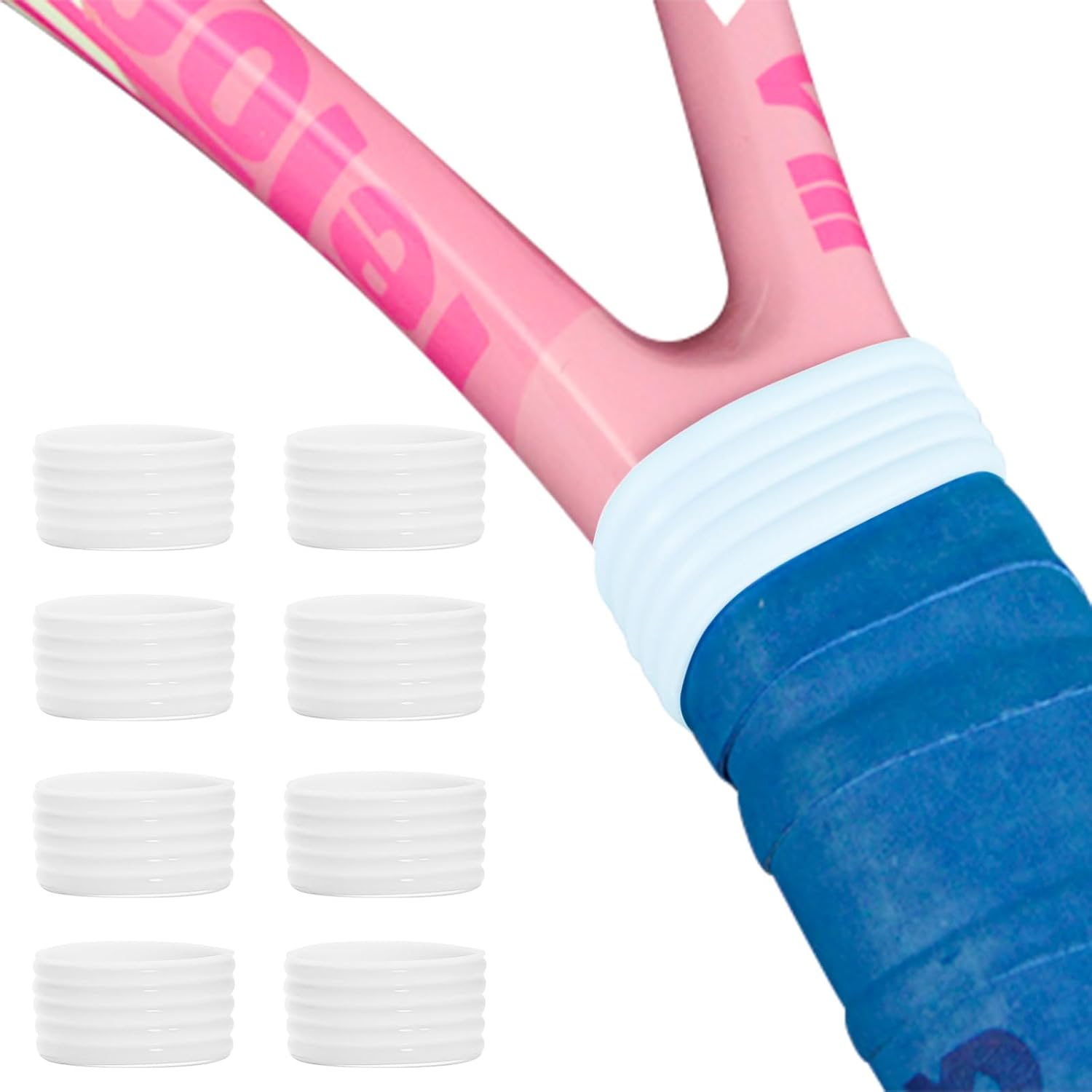 8 Pack Tennis Racket Rubber Grips Rings anti Slip Bands for Badminton Grip Replacement Rubber Shock Absorbing Rings for Table Tennis Squash Racquet Control Sports Accessories