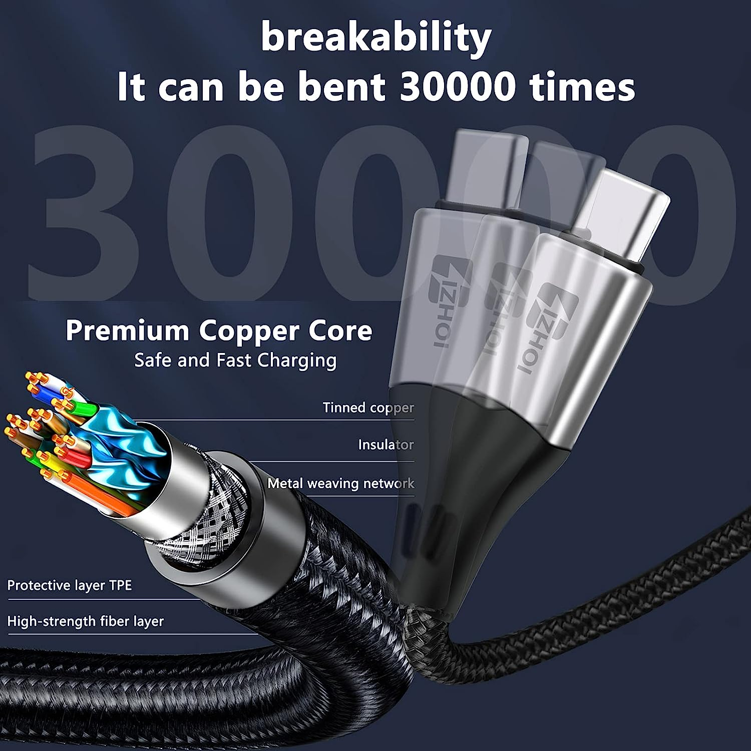 USB C Cable Display Watt USB C to USB C 100W Type C Cable Braided PD Fast Charging Cord Compatible with Galaxy S22 S21 Note 20 Mcabook Huawei Matebook USB C Devices (2M,Silver) image number 5