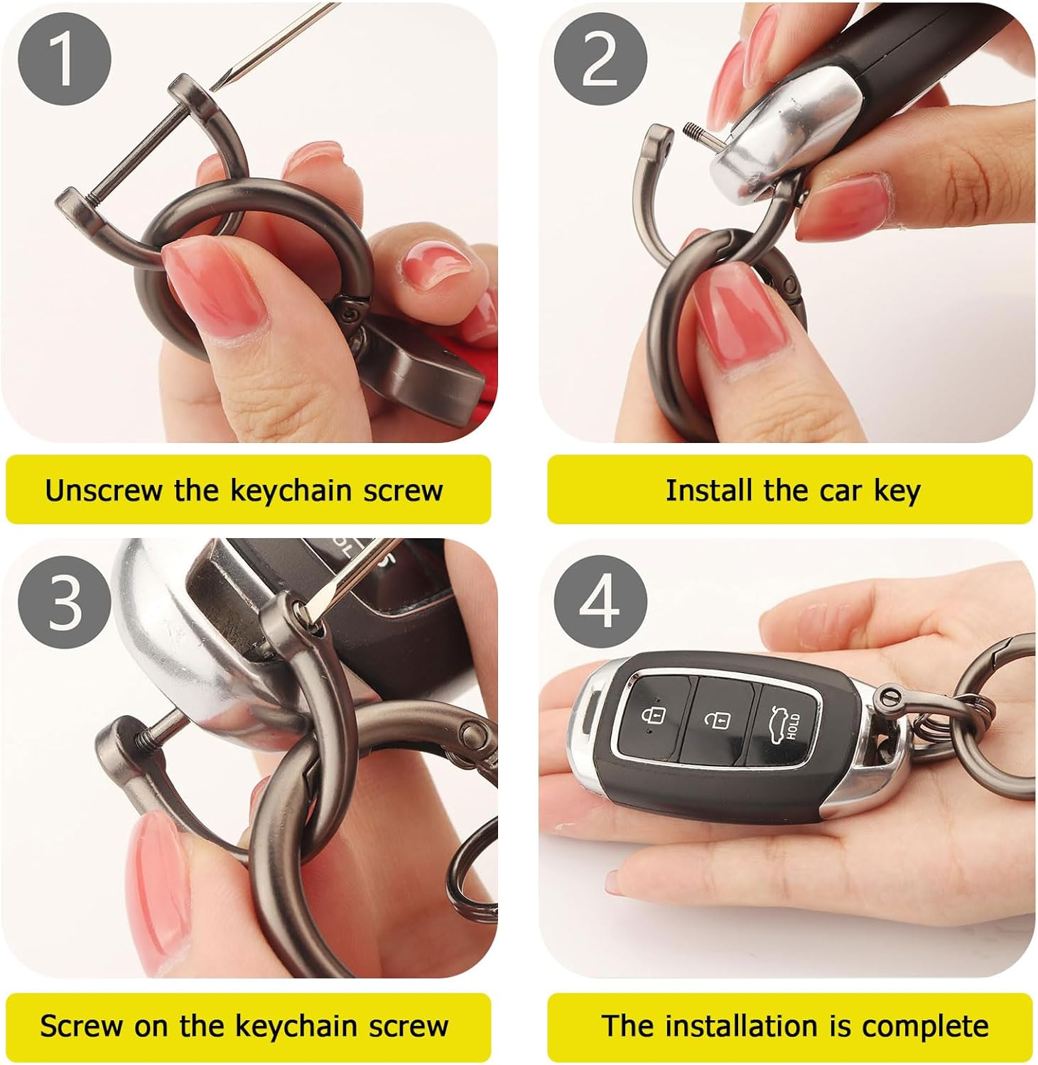 Car Keychain - Premium PU Leather Keyring with Anti-Loss D-Ring & 360&deg; Rotatable Key Chain and Screwdriver, Universal Key Chains for Key Fobs for Men and Women image number 2