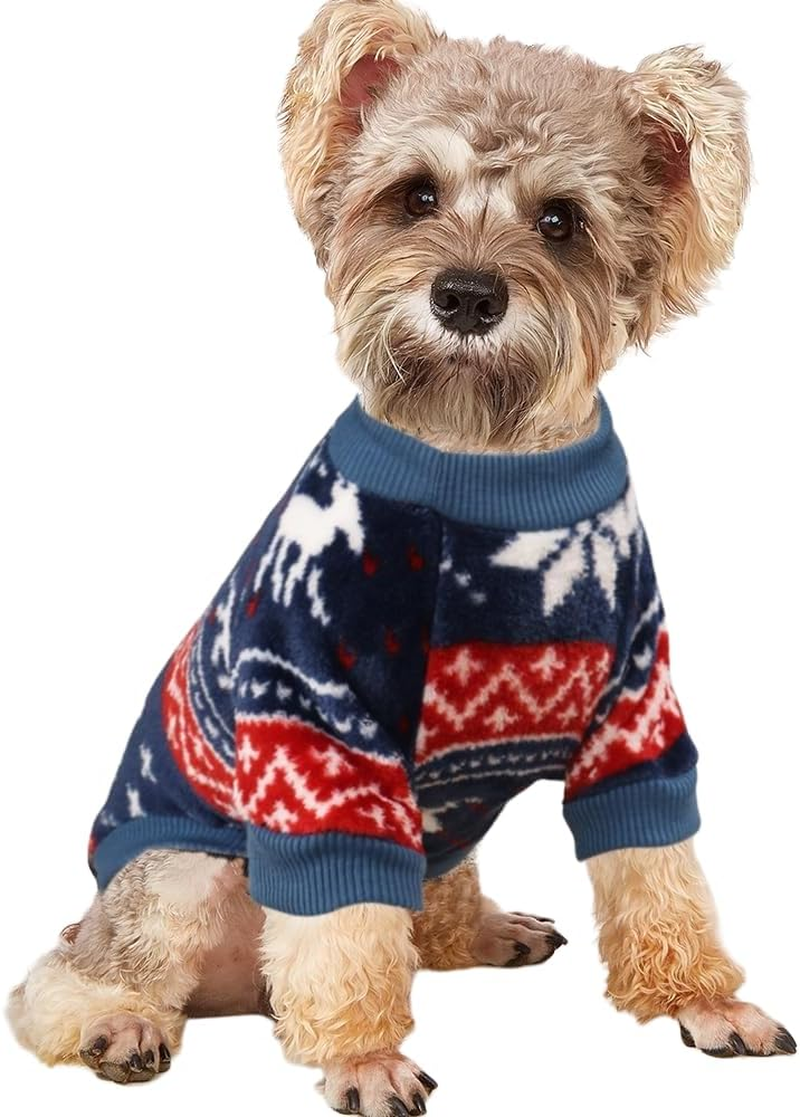 Dog Jumper for Small Dogs, Fleece Dog Jumper, Ethnic Style Dog Winter Clothing, Ultra Soft Thermal Winter Warm Puppy Sweatshirt, Pet Jumper (Blue, L) image number 2