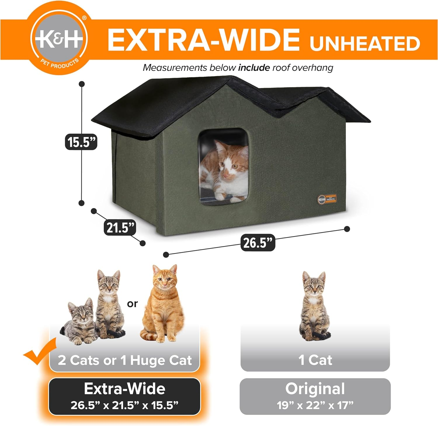 K&H Pet Products Outdoor Cat House Extra-Wide Unheated Olive 26.5 X 15.5 X 21.5 Inches image number 3