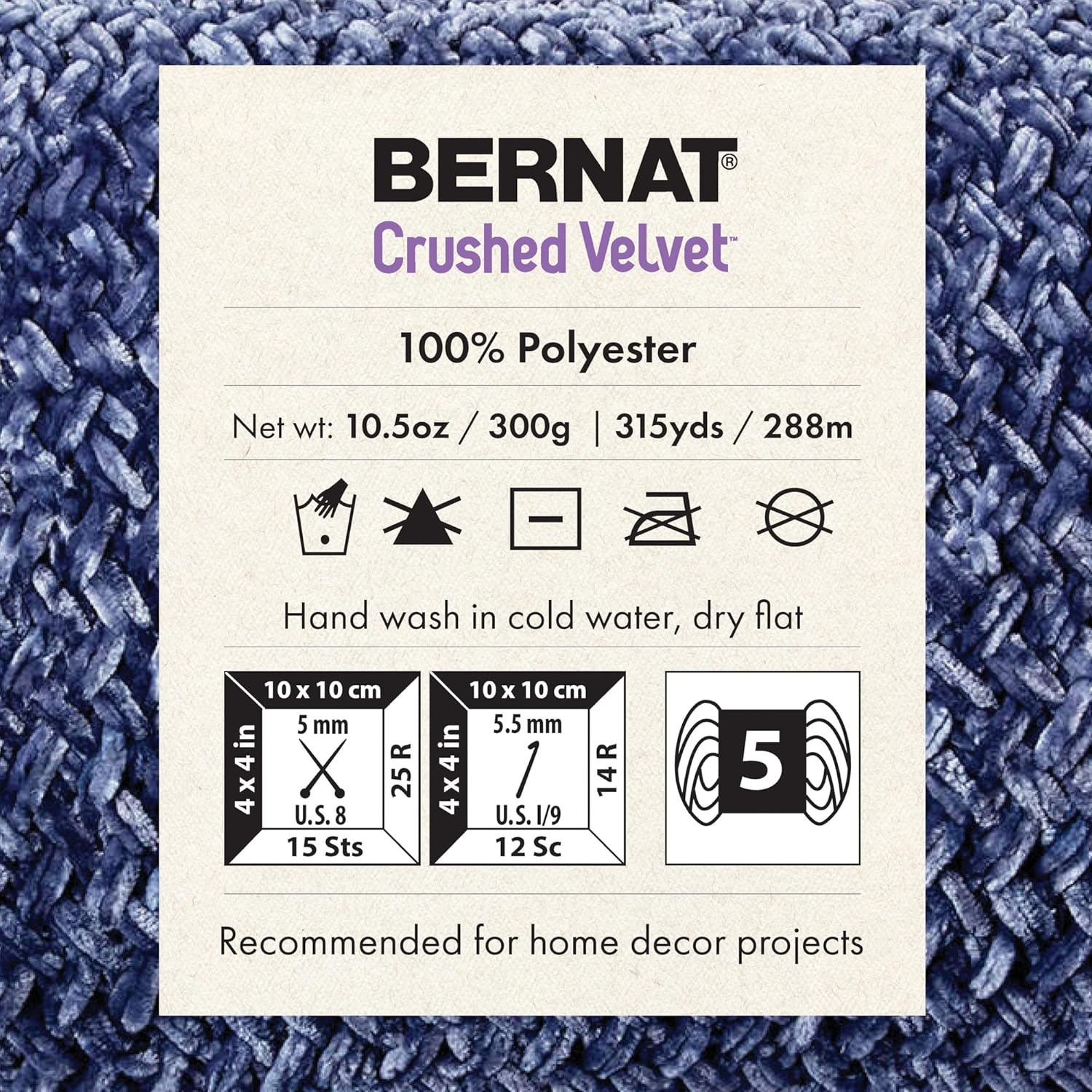 Bernat Crushed Velvet Navy Yarn - 2 Pack of 300G/10.5Oz - Polyester - 5 Bulky - 315 Yards - Knitting/Crochet