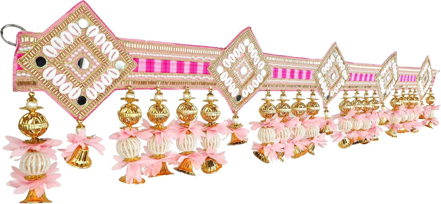 Decorative Toran Door Hanging Artificial Velvet Cloth Bandanwar Beads Wall Toran Wall Hanging for Main Door Entrance Window Home Temple Living Room Valance (Size:-35"X6")(Pink) image number 4