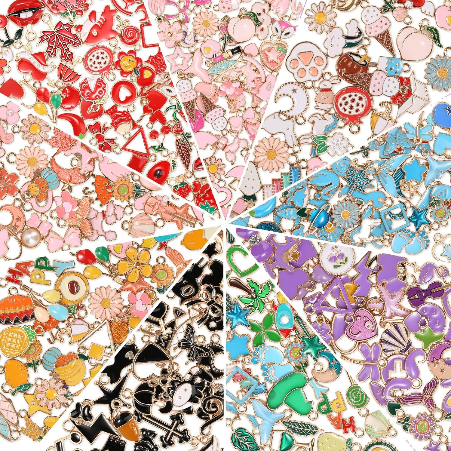 Acejoz 300Pcs Charms for Jewelry Making, Wholesale Bulk Assorted Gold-Plated Enamel Charms Earring Charms for DIY Necklace Bracelet Jewelry Making and Crafting