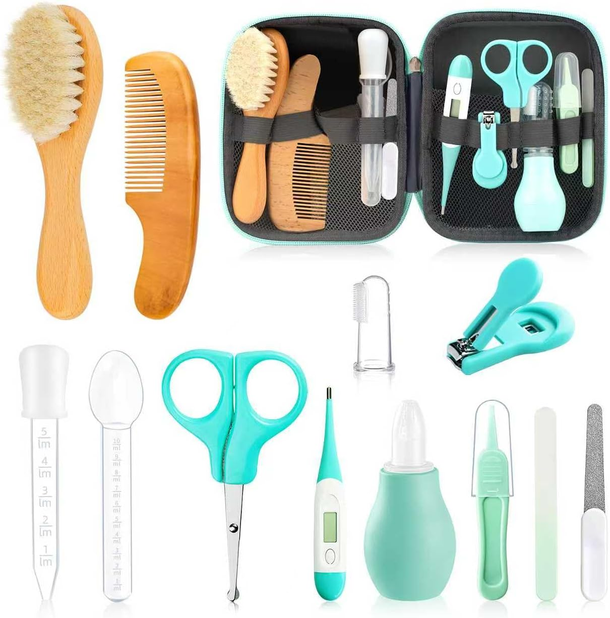 Baby Grooming Kit, Infant Safety Care Set with Hair Brush Comb Nail Clipper Nasal Aspirator Ear Cleaner,Baby Essentials Kit for Newborn Girls Boys