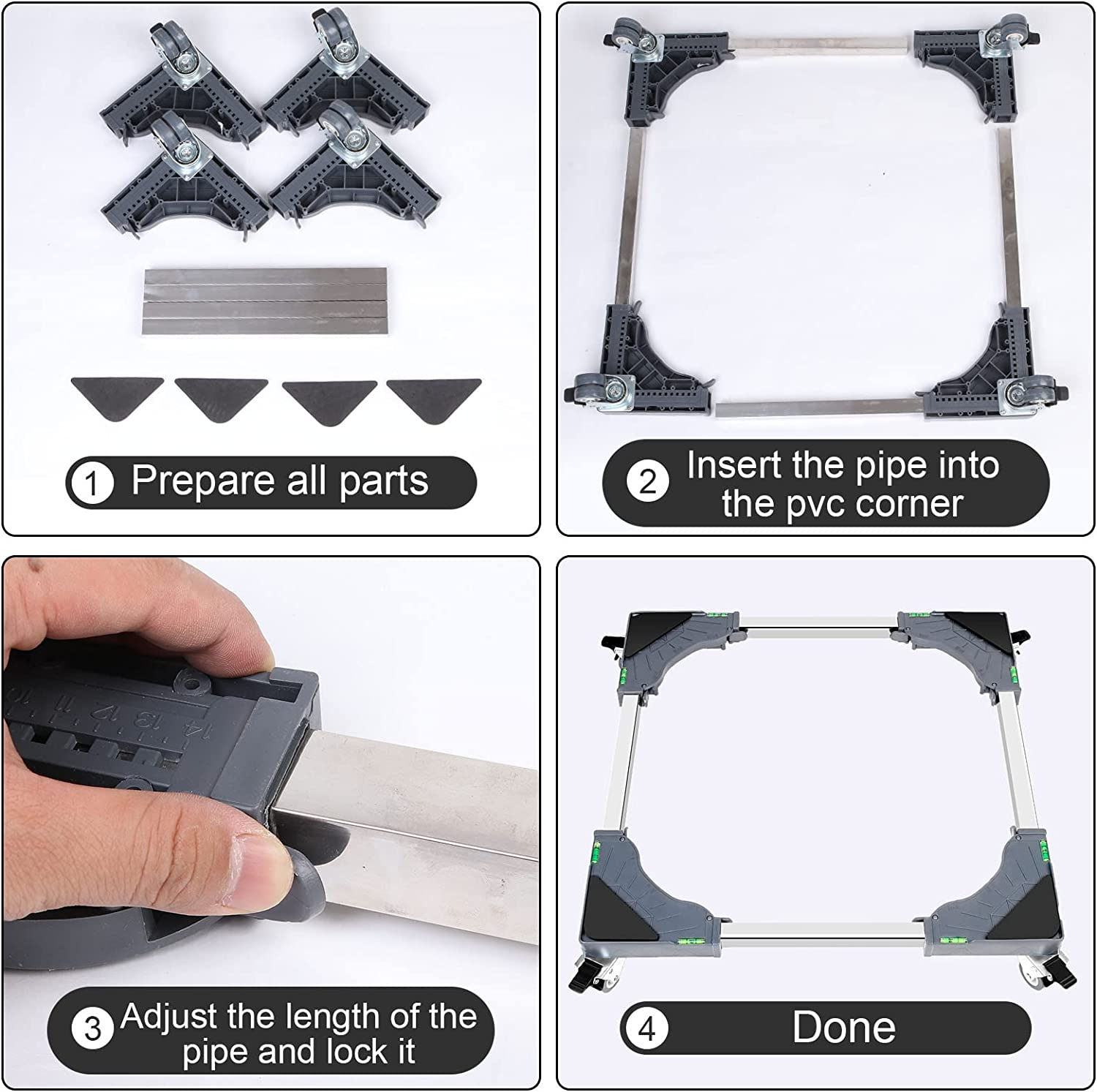 W B D WEIBIDA Adjustable Appliance Dolly Cart with 4 Locking Wheels Small Furniture Mover Mobile Base for Washing Machine, Dryer, Refrigerator and Mini Fridge Stand Moving Cart image number 5