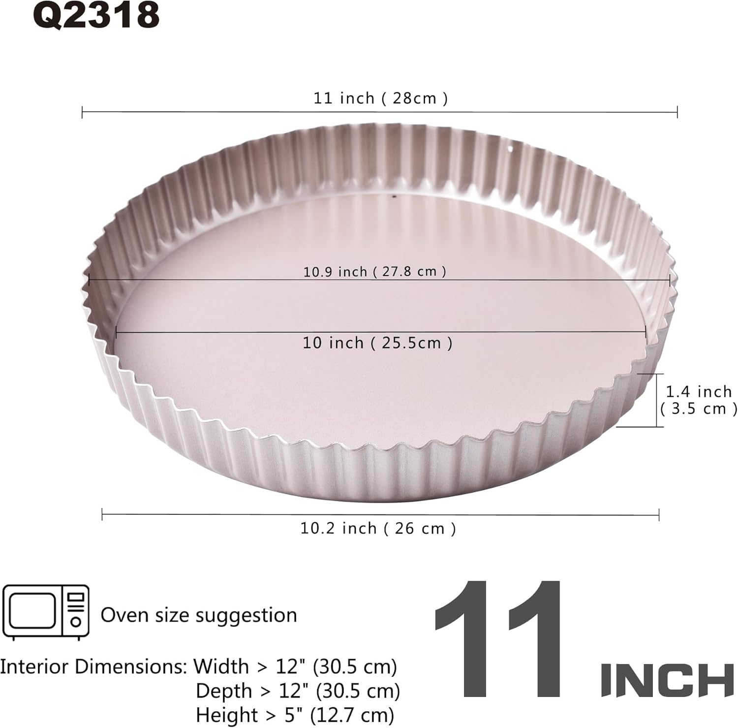 Round Tart Pan with Loose Removable Bottom 25.5Cm, Non-Stick 11-Inch Carbon Steel Quiche Pan for Oven Baking (Champagne Gold) image number 1