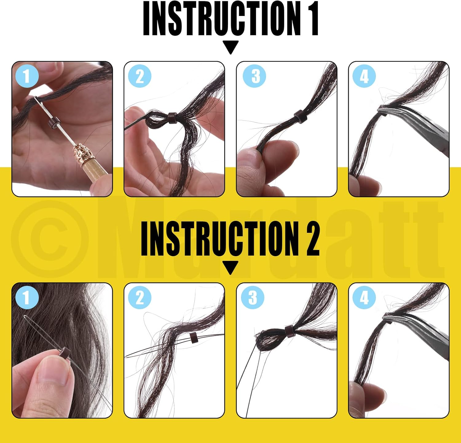 753 Pcs Hair Extension Kit, Black White Beige Dark Brown Blonde Silicone Lined Micro Rings with Remove Pliers Pulling Hook for Hair Styling Salon image number 6