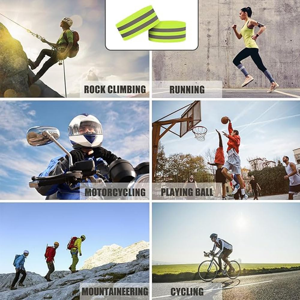 8 Pcs Reflective Running Gear, Runners Reflective Wristbands for Running, Cycling, Walking High Visibility Safety Reflector Straps (Green & Orange)