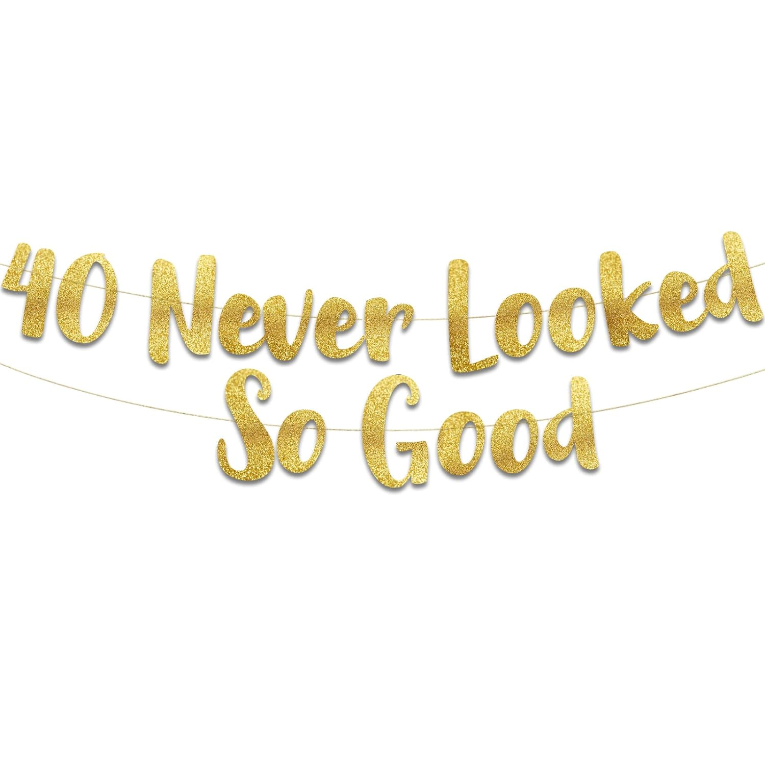 40 Never Looked so Good Gold Glitter Banner - 40Th Anniversary and Birthday Party Decorations image number 1