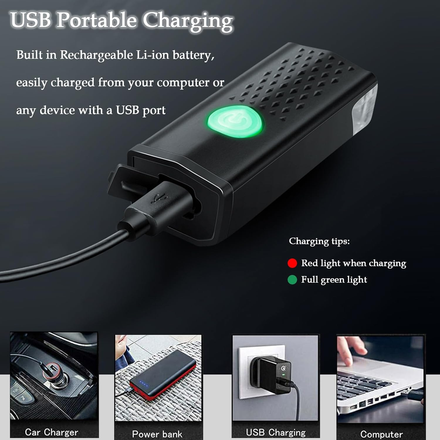 Rechargeable USB Bike Lights Set Waterproof Bike Headlight & Tail Light Set for Men Women Kids Road Mountain Cycling Night Riding image number 2