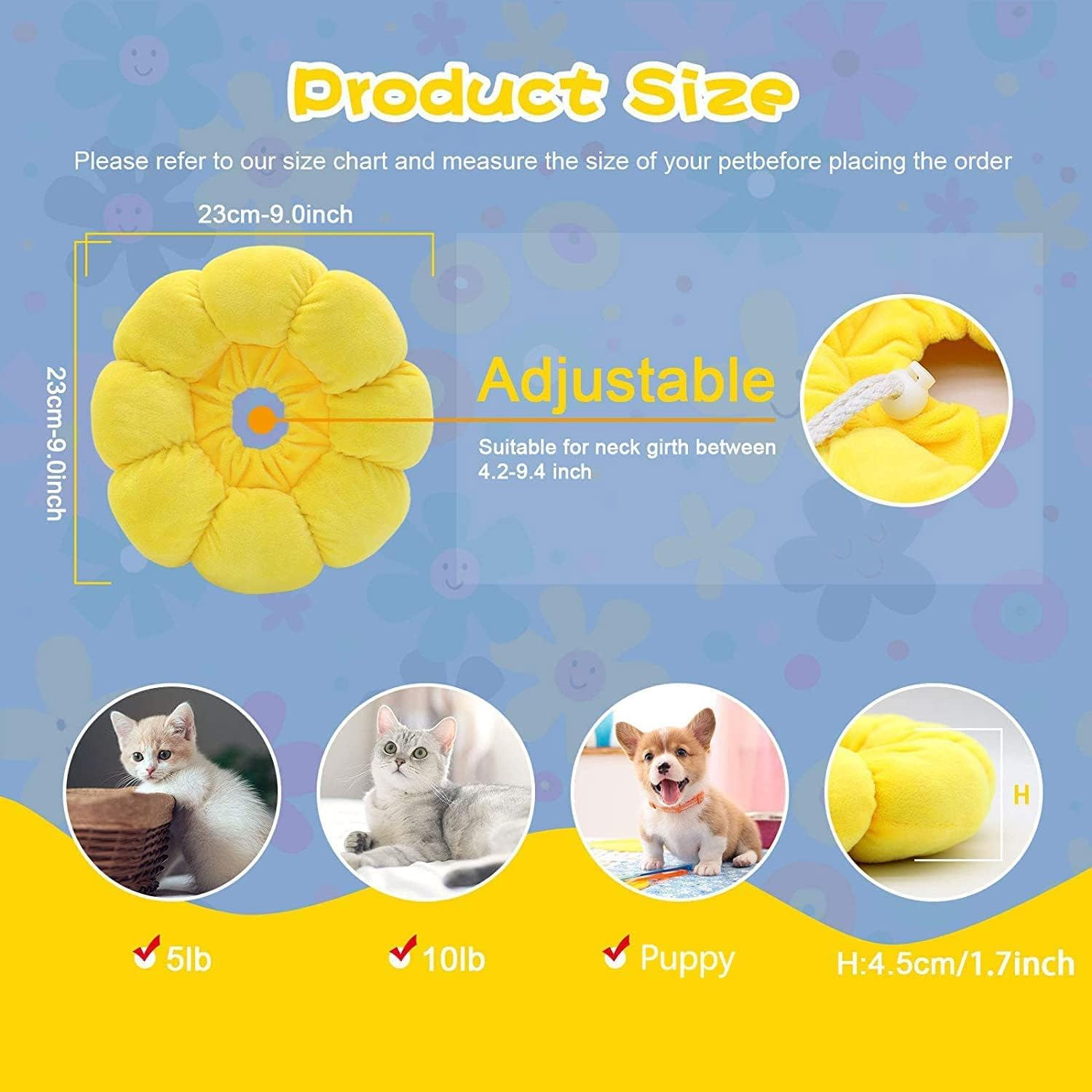 HYLYUN Cat Recovery Collar - Cute Sun Flower Neck Cat Cones after Surgery, Adjustable Cat E Collar, Surgery Recovery Elizabethan Collars for Kitten and Cats