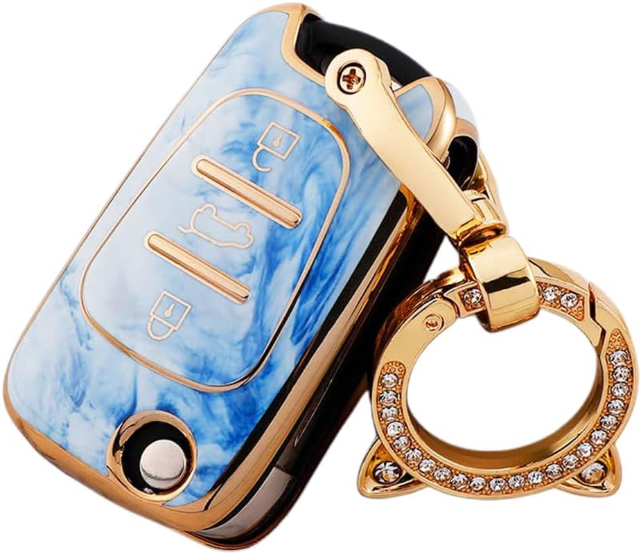 Ontto Tie-Dye TPU Car Key Fob Cover Fit for Hyundai Ix20 Ix35 I20 I30 I35 Elantra Kia Ceed Sportage Rio Sorento 3 Buttons Flip Key Case Keyring Remote Keychain Key Holder Accessories Pink