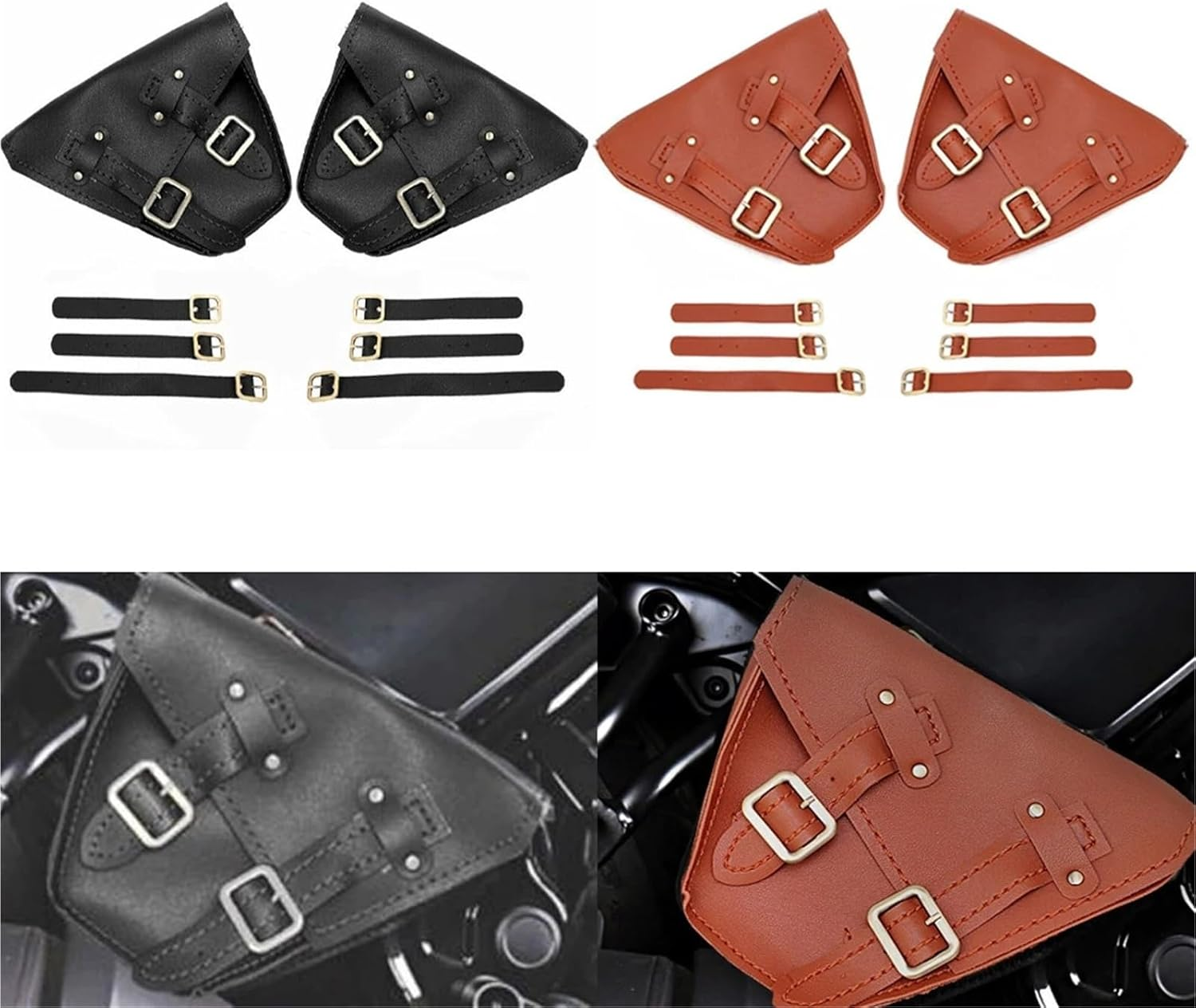 Motor Handlebar Bag Motorbike Saddlebags PU Leather Black/Brown Side Saddle Bags Luggage Storage Bag for Honda Rebel 300 500 Motorcycle Saddle Bag(L)