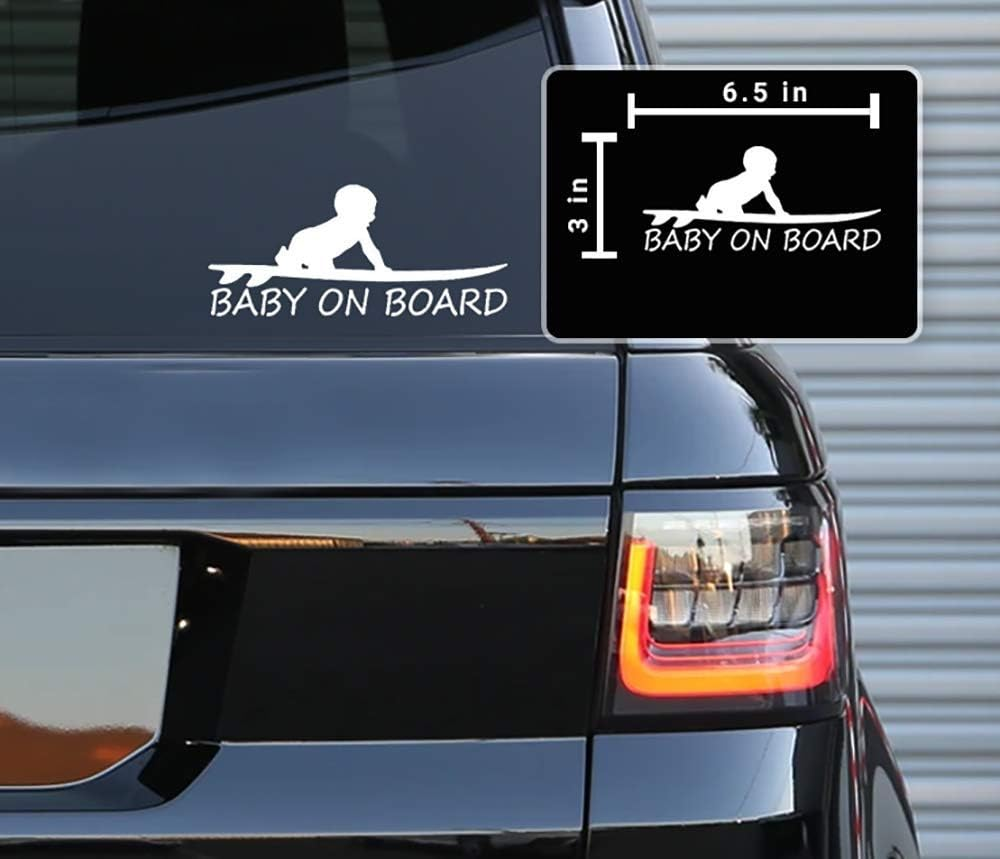 Baby on Board Surf Funny Vinyl Decals Stickers for Cars, Van, Trucks, Laptop (White, 6.5" X 3") image number 2